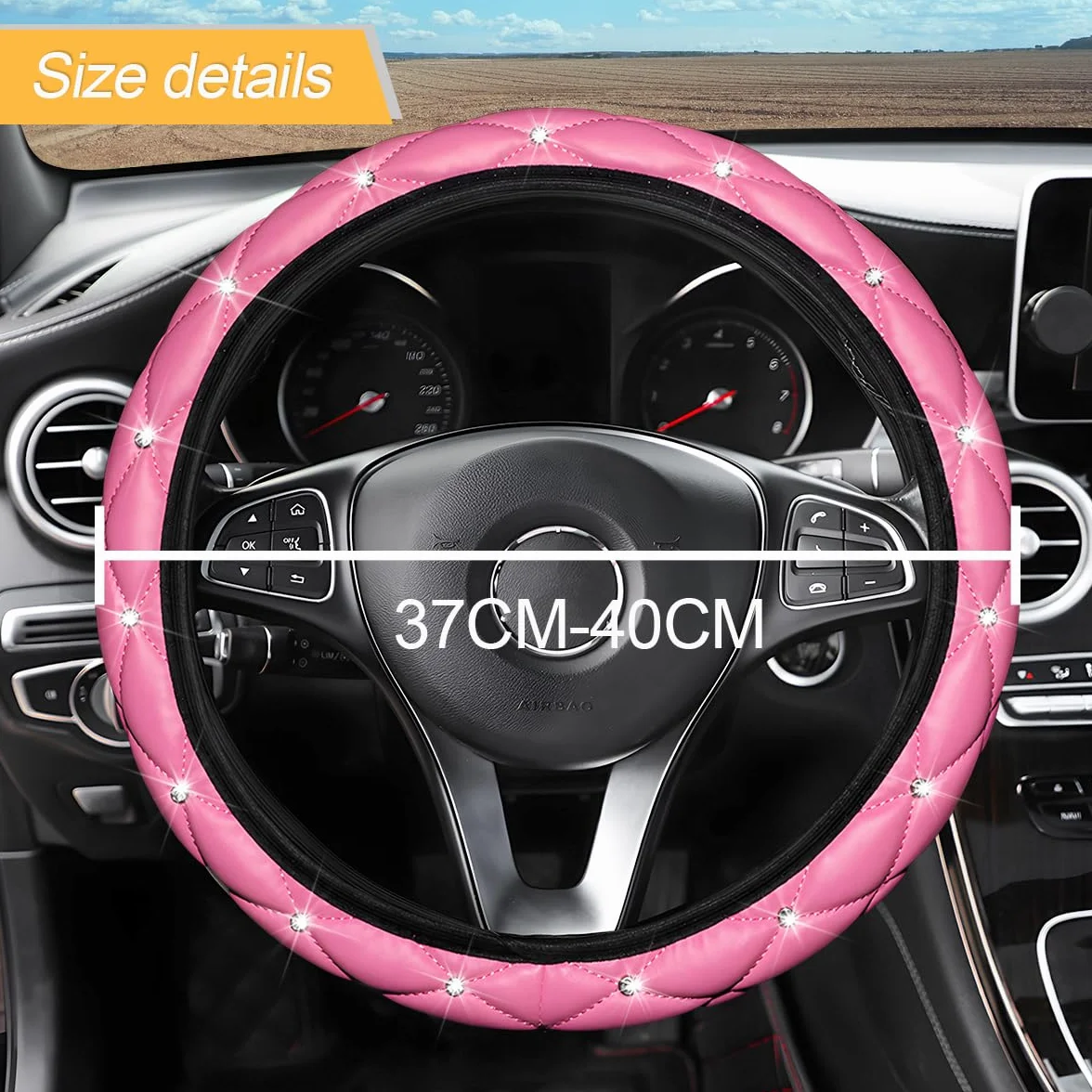JNNJ Coprivolante Auto, Bling Copri Volante in Morbida Pelle, Bling Strass Copri Volante Universale 37-38 cm, Copristerzo Auto Traspirante Antiscivolo Interni Accessori per Donne Ragazze(Rosa)