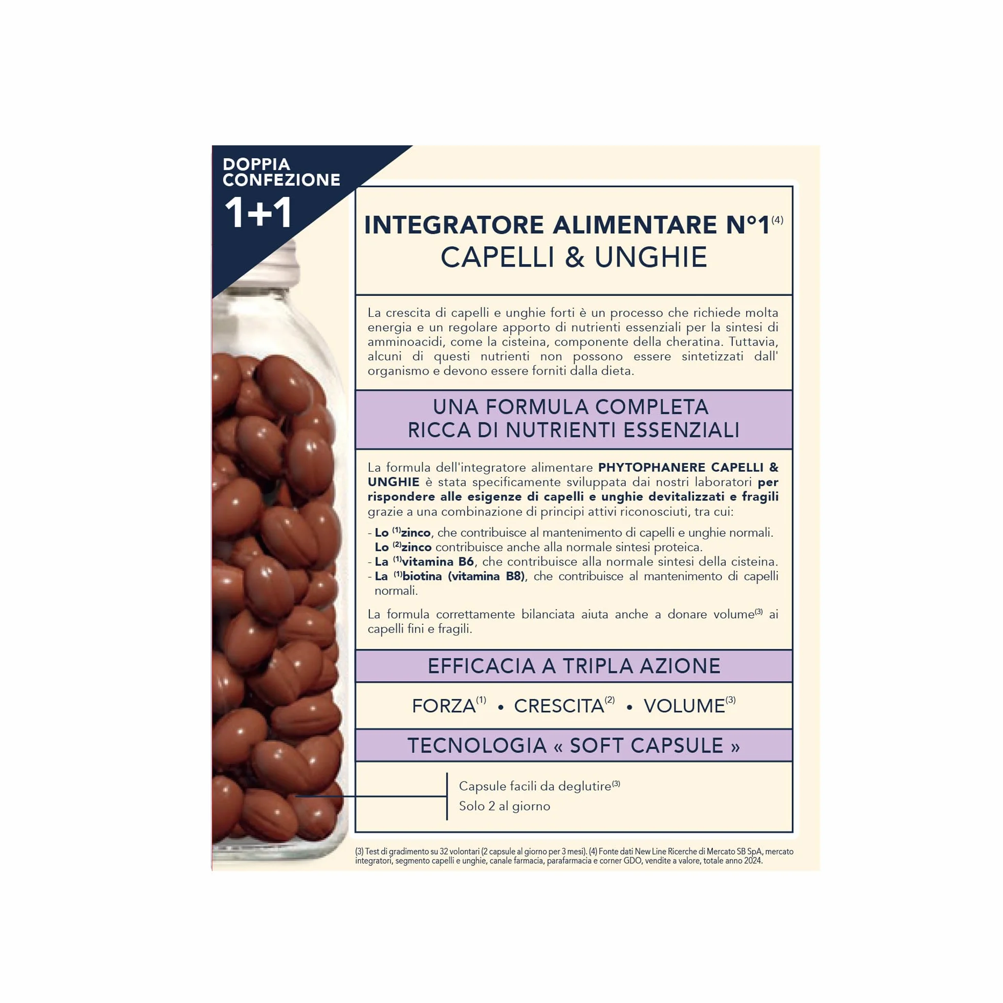Phyto Phytophanere Integratore Alimentare Per Capelli e Unghie, Crescita e Volume, 180 Capsule