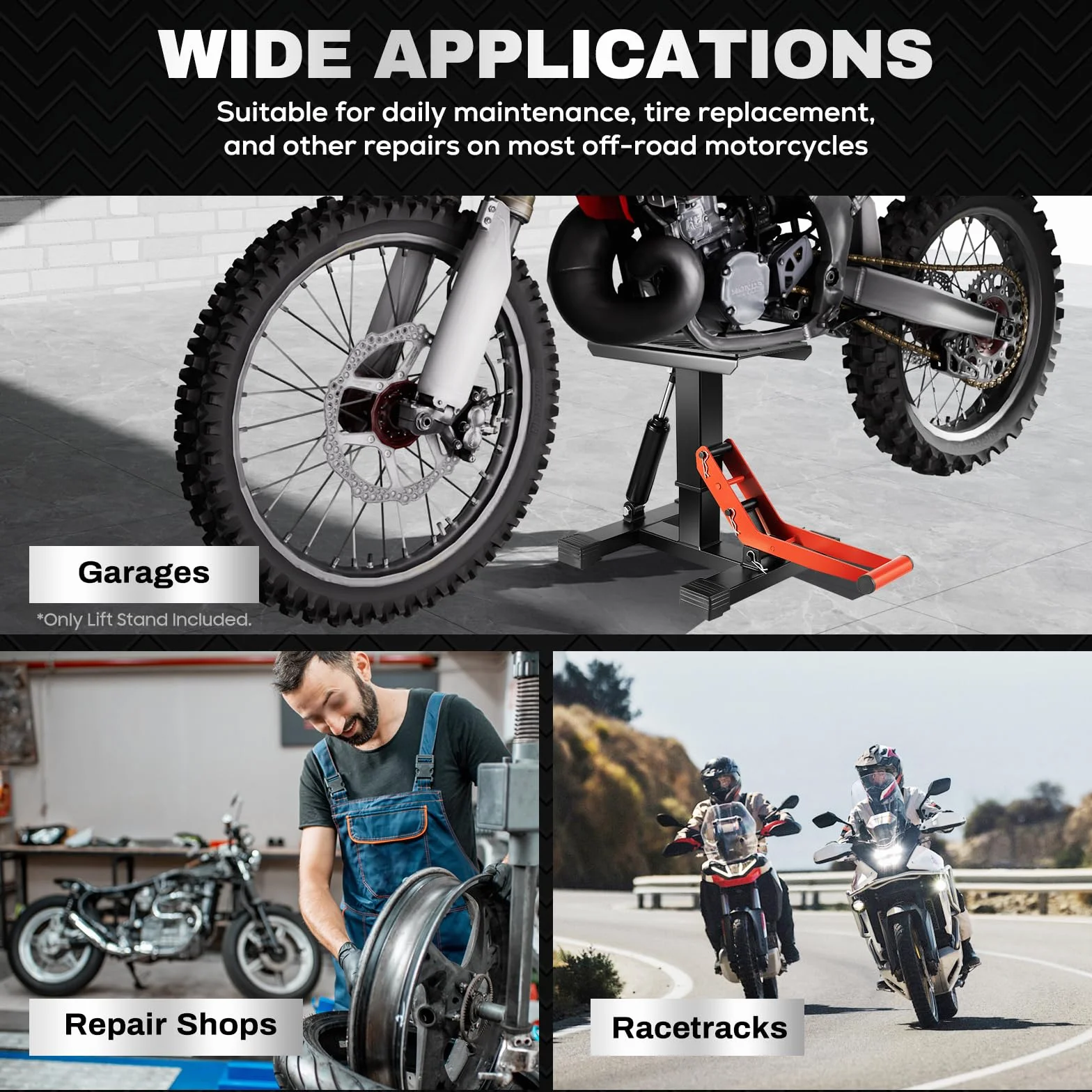 Supporto idraulico per moto pieghevole, carico massimo 150 kg