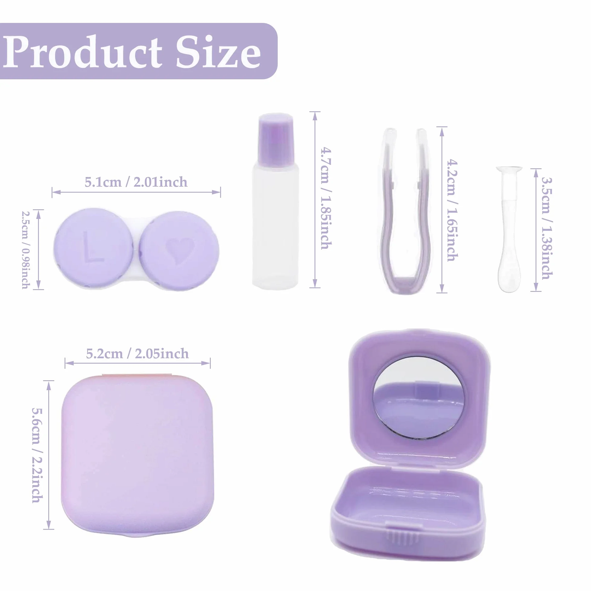 Custodia per lenti a contatto igienica portatile Set da viaggio con specchio Viola