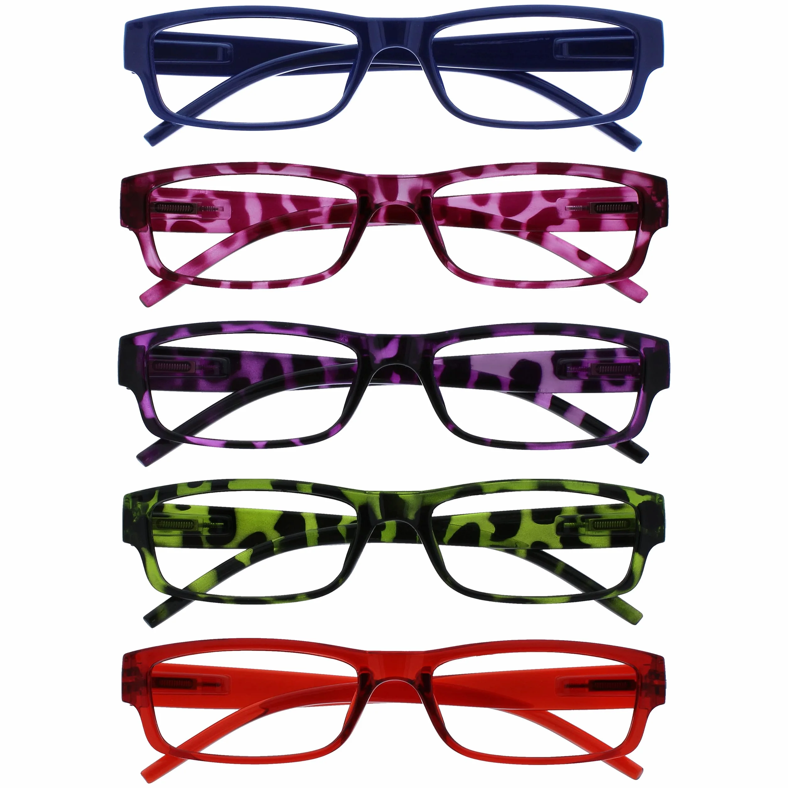 OPULIZE Occhiali Da Lettura Valore 5 Pacco +2,00 Uomo Donna Blu Rosa Porpora Verde Rosso