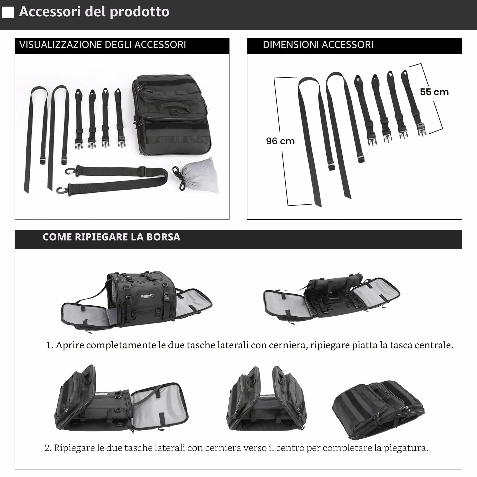 Rhinowalk Borsa posteriore per moto impermeabile 45 L nero
