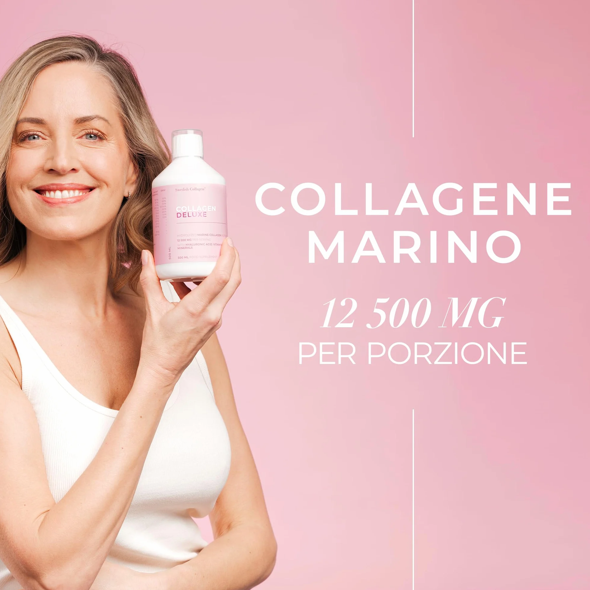 Swedish Nutra Integratore liquido collagene marino 12.500 mg 500 ml 20 giorni Peptidi vitamine capelli pelle unghie articolazioni Senza zucchero Clinicamente testato
