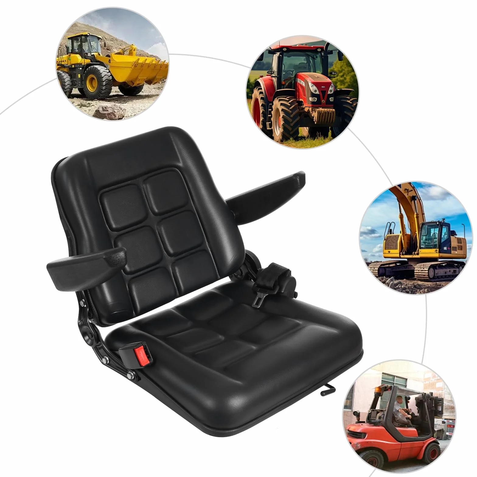 Sedile universale per trattore, sedile per trattore, sedile per carrello elevatore per comfort e stabilità in veicoli come UTV e ATV con area seduta regolabile e poggiatesta