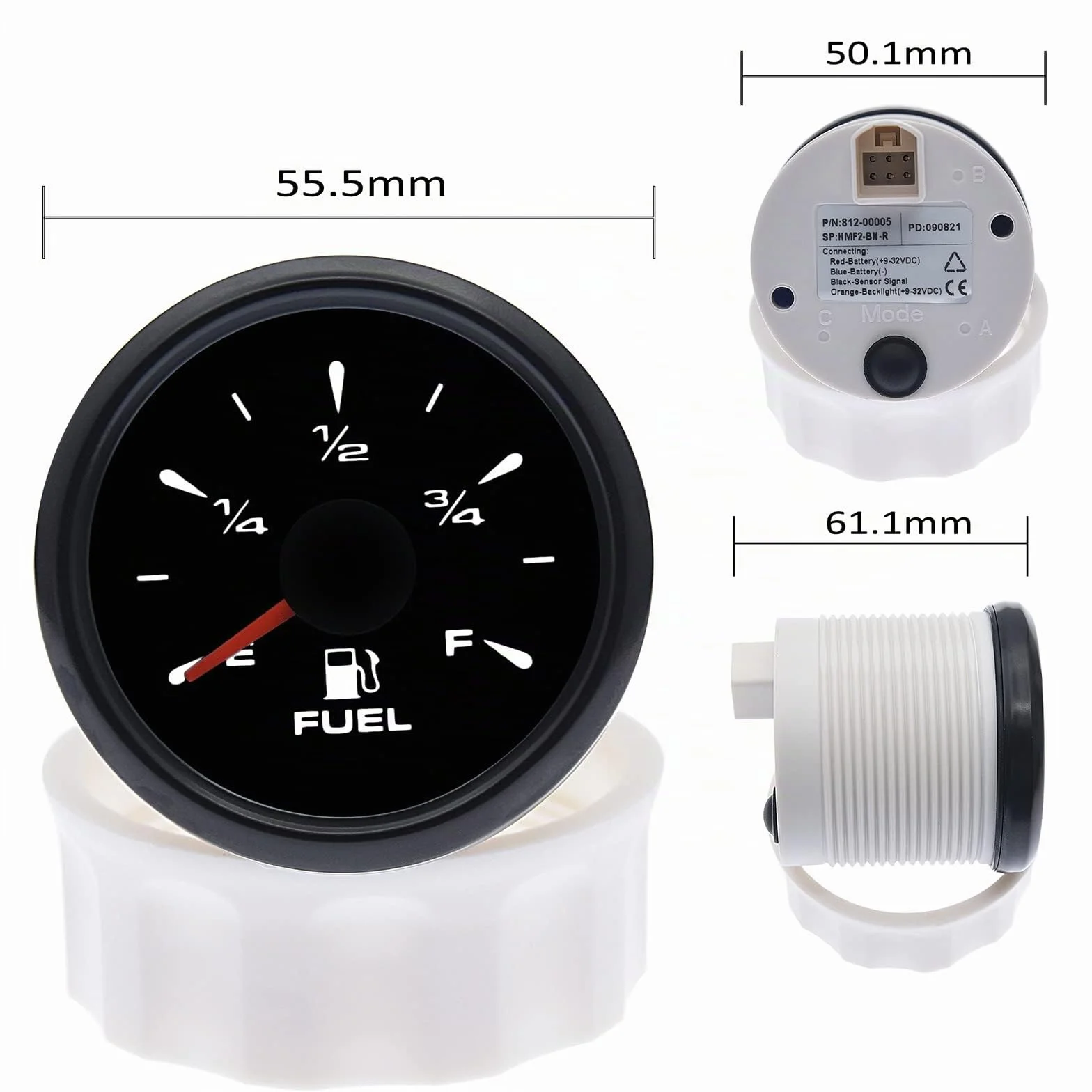 KAOLALI Wskaźnik Poziomu Paliwa Cyfrowy LED 52mm 0~190 Ohm 1/2 E-F 3/4E-F