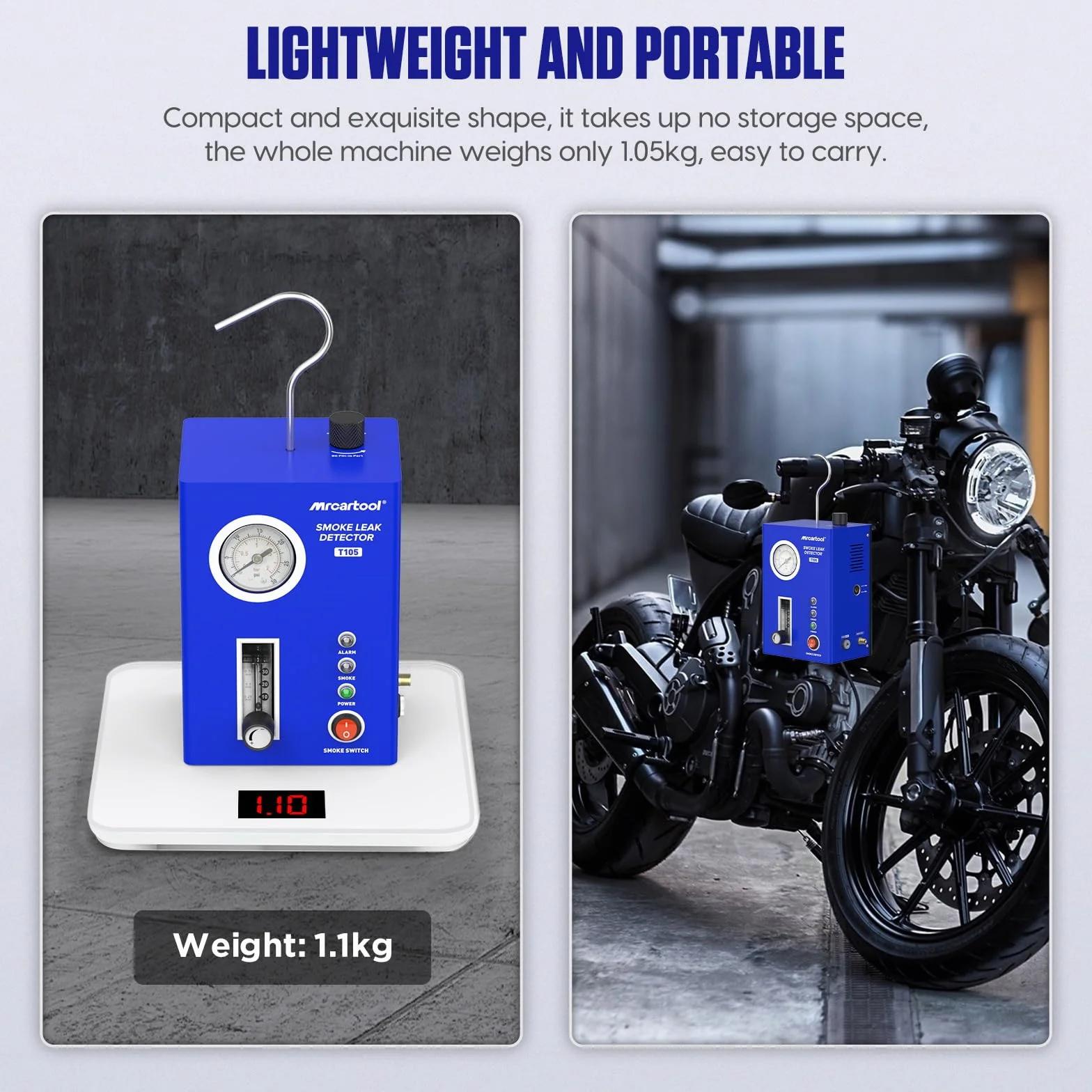 Tester di perdite per automobili T105 con macchina del fumo, pompa dell'aria e manometro, diagnostico EVAP 12V