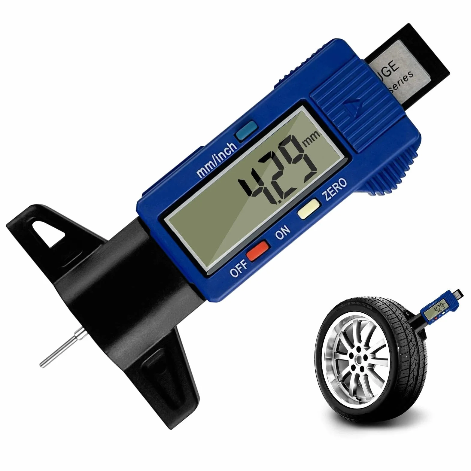 Gvolatee Misuratore Battistrada Pneumatici, Profondimetro Digitale con LCD, Strumento Misuratore Profondità per Auto, Furgoni, Camion e Moto (Blu)
