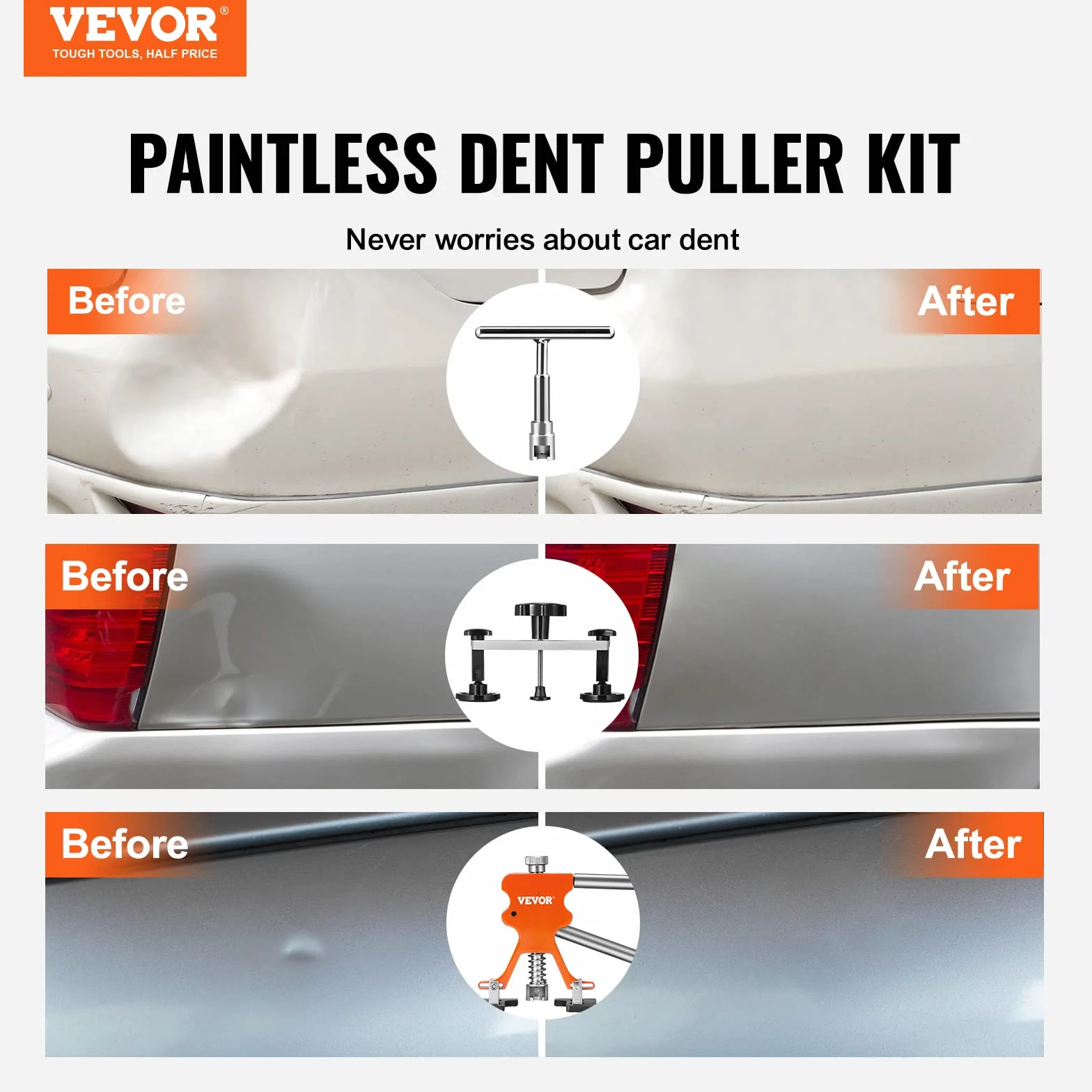 VEVOR Kit 69 Pezzi Strumento Riparazione Ammaccature Ponte Potenza 20 W per Carrozzeria Auto