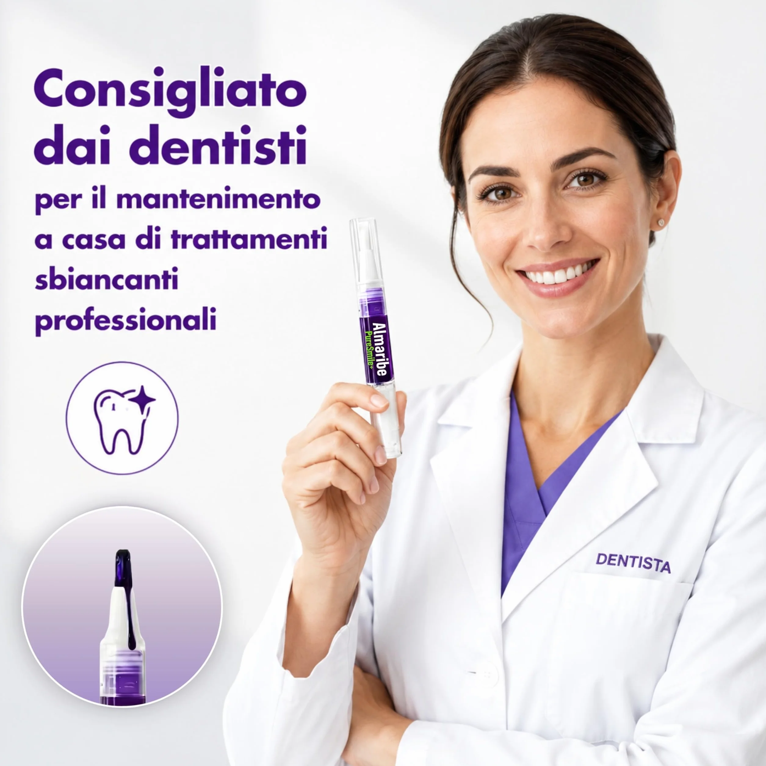 ALMARIBE PureSmile+ Sbiancante Denti Senza Perossido, Kit 3 Penne Gel 12 ml, Sbiancamento Denti professionale a Casa