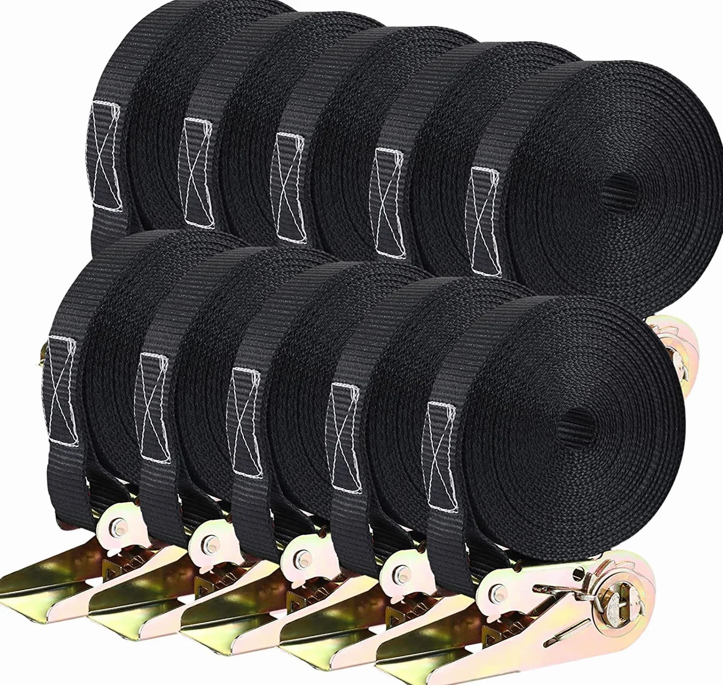 Cinghie a Cricchetto 10 Pezzi 800 kg 6m x 25mm Set Fissaggio Camion Merci Nero