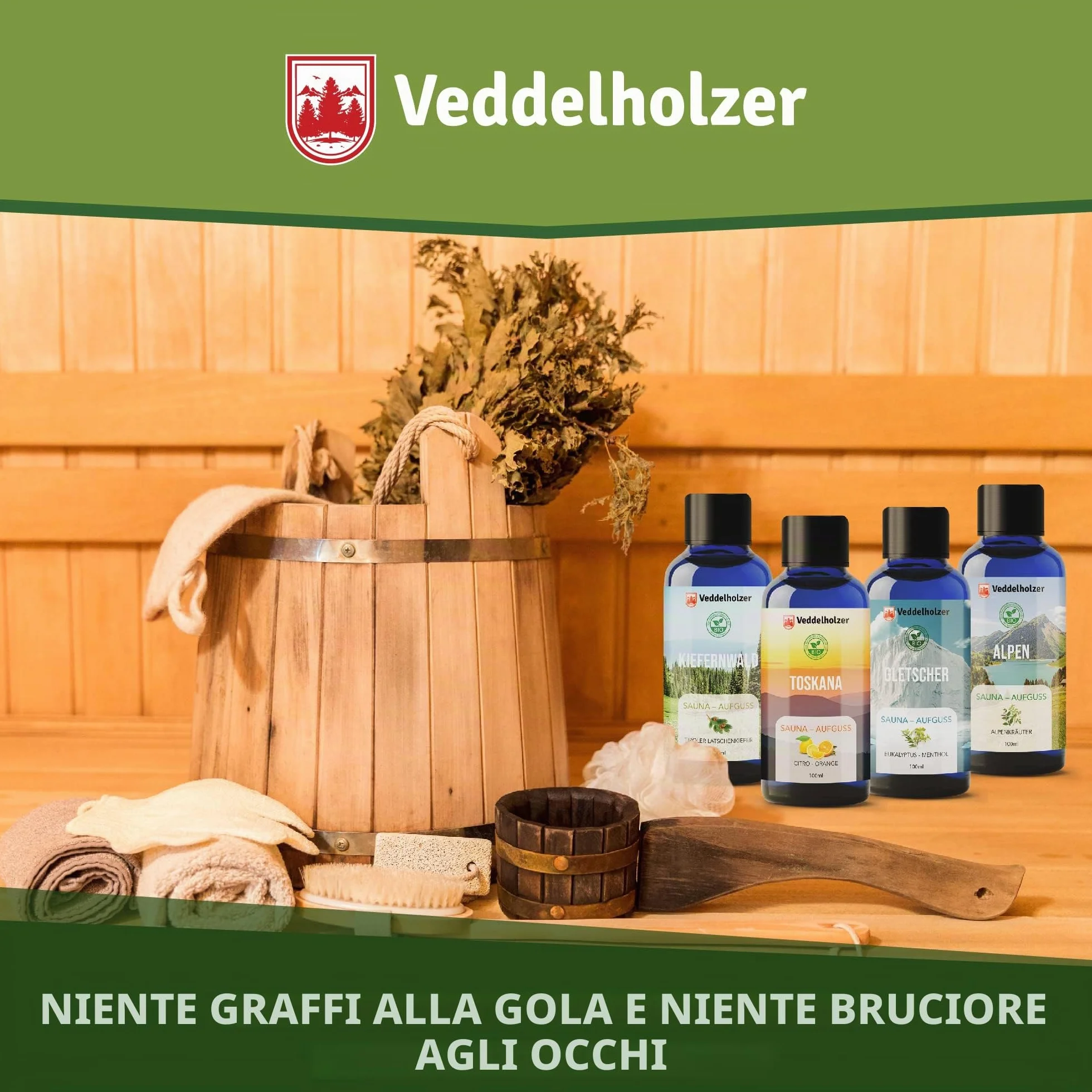 Veddelholzer Infusione per sauna BIO oli essenziali 100% naturali puri 4 x 100 ml set regalo