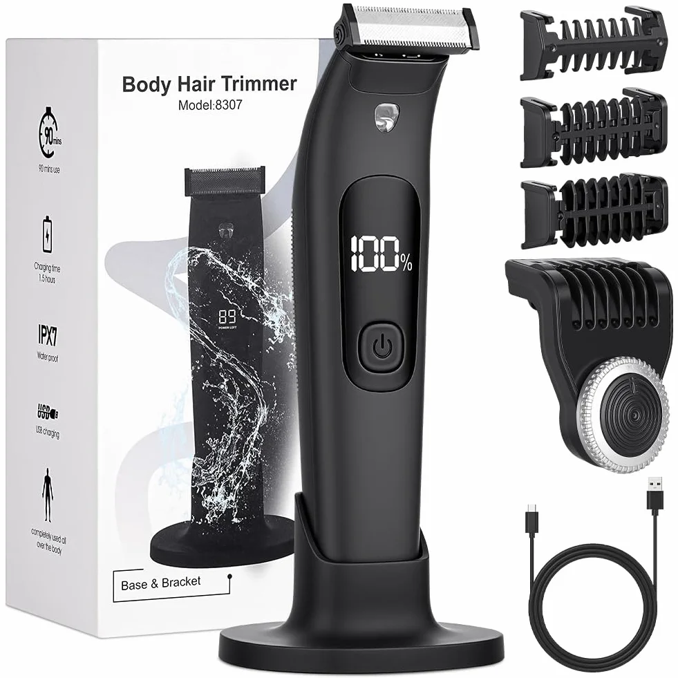 Rasoio Elettrico Uomo USB-C Depilatore Intimo Ricaricabile con LED IPX7