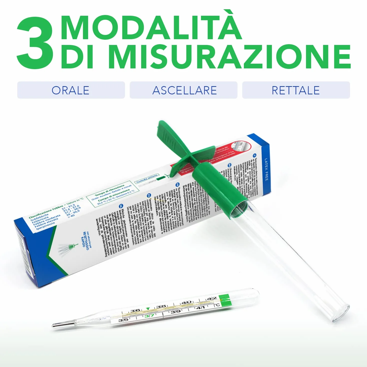 Termometro Clinico in Vetro per Febbre AIESI 2 Pezzi al Gallio Senza Mercurio