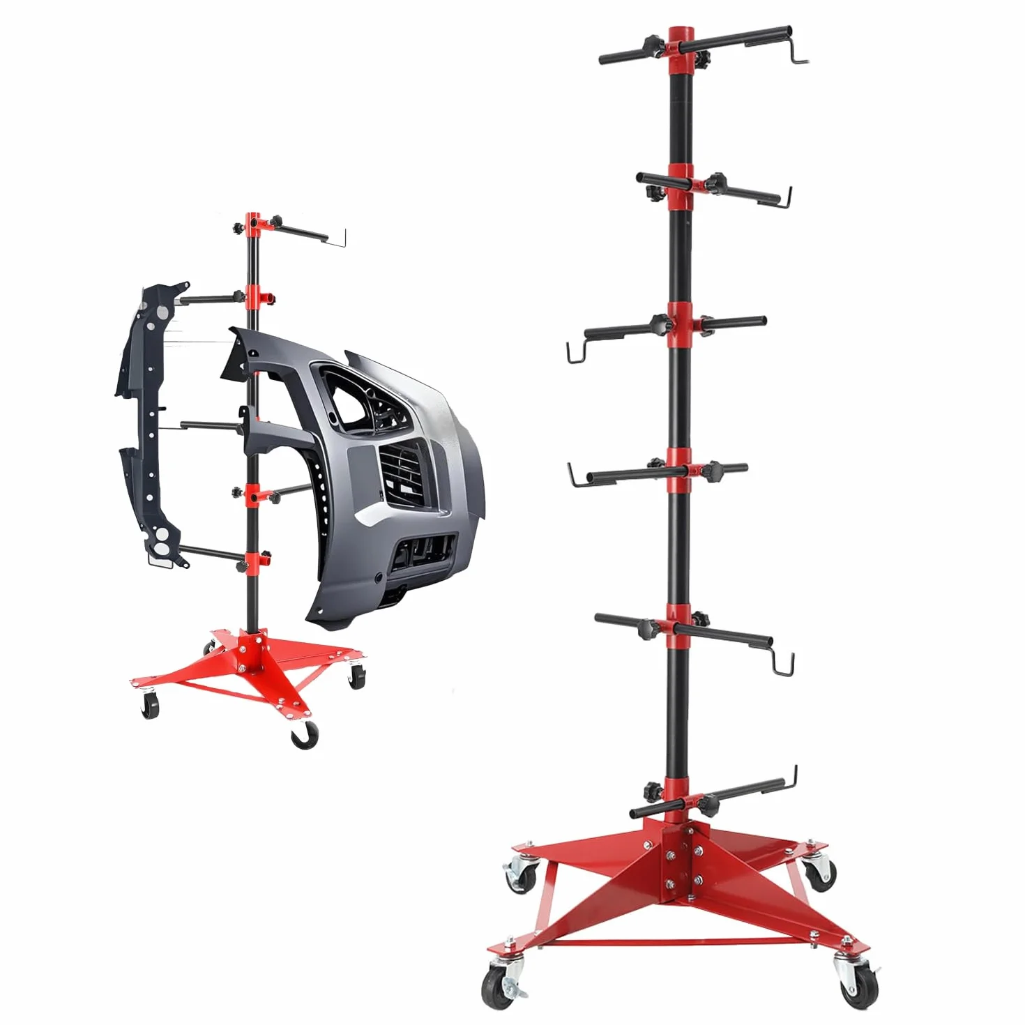 Pannello Albero Vernice Stand con 6 Bracci, Supporto Rotante per Verniciatura con 360° Ruote, Cavalletto per Verniciatura per Parafanghi, Porte, Paraurti Altezza 120cm
