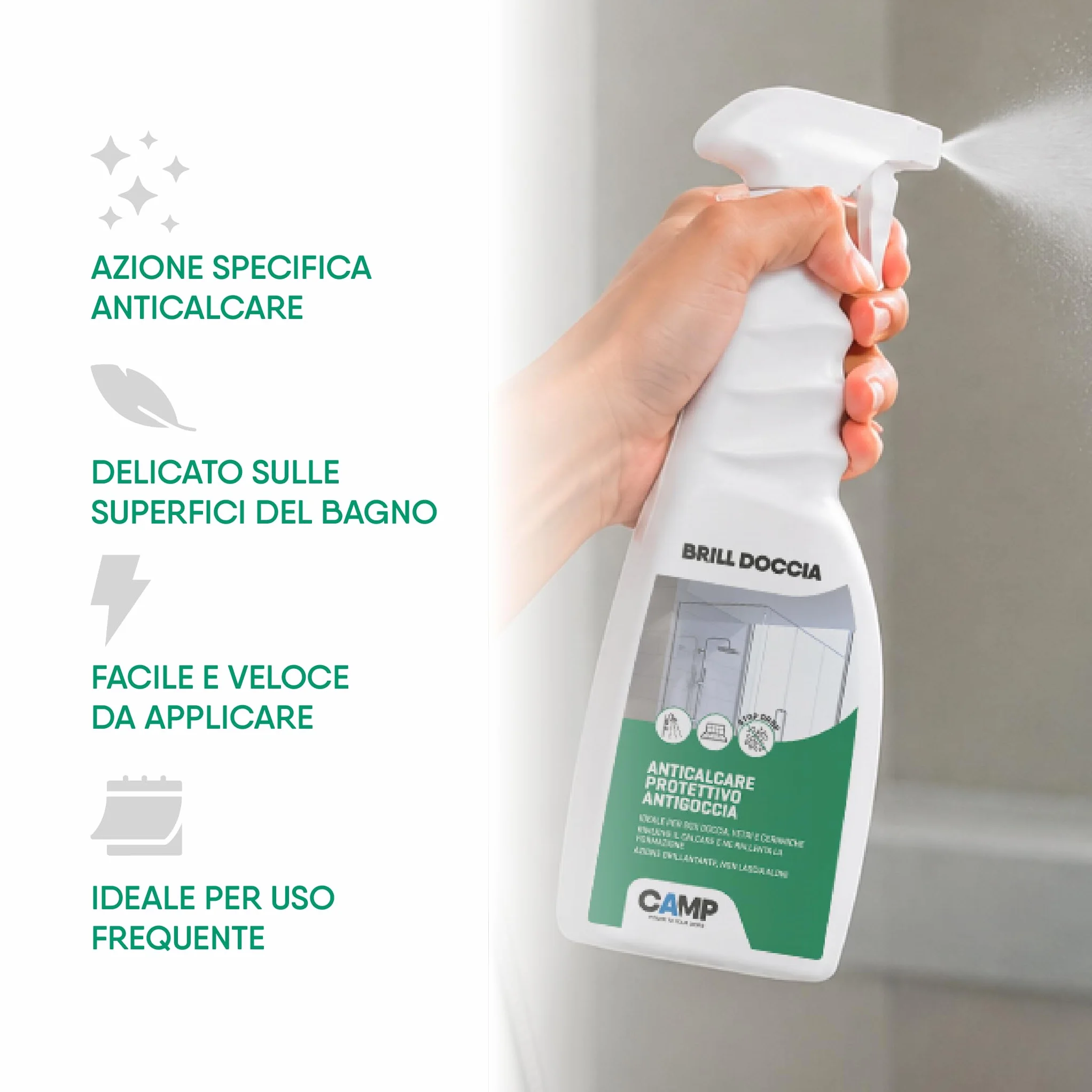 CAMP Brill Doccia Anticalcare Protettivo Antigoccia Detergente Vetri Ceramiche 750ml