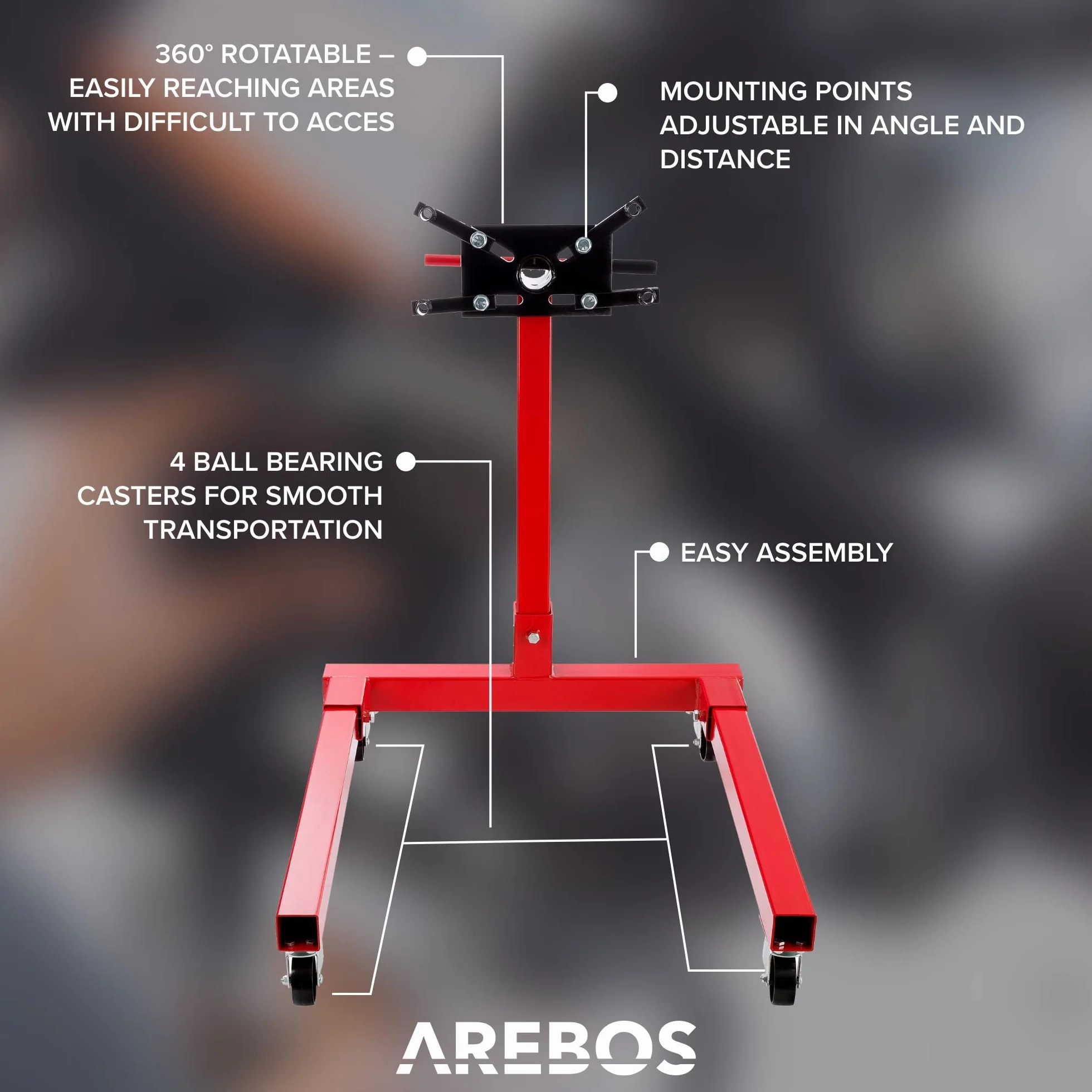 AREBOS Supporto Motore 570 kg 360° Girevole Rosso Massiccio Robusto