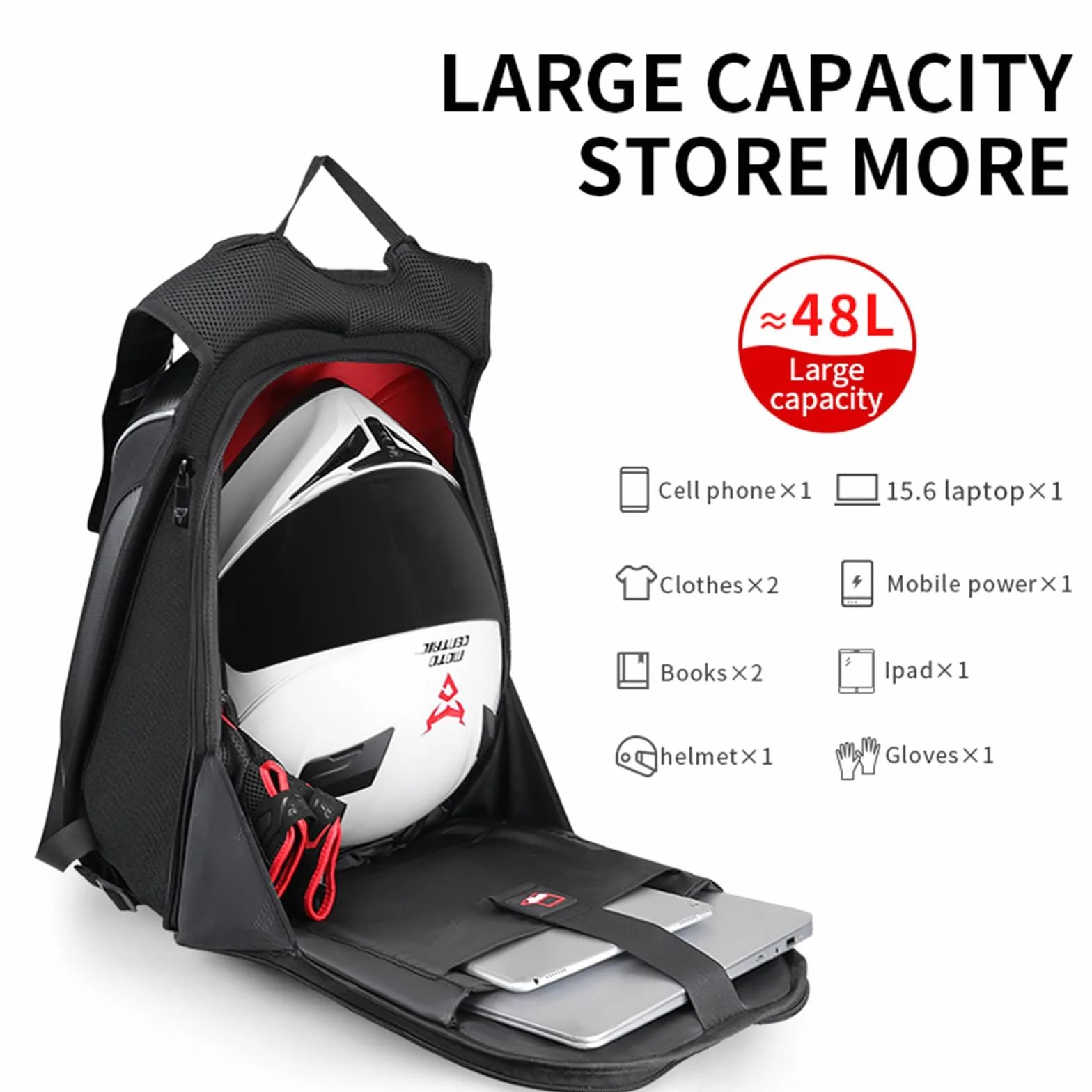 48L Moto Zaino Casco Borsa Impermeabile In Fibra di Carbonio Moto Zaino Guscio Rigido Riflettente Moto Valigia