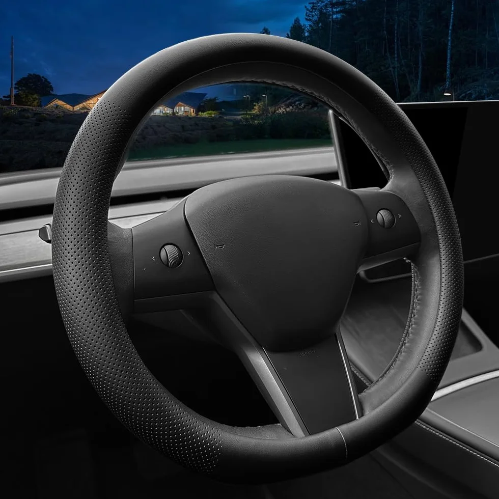 Coprivolante auto personalizzato per Tesla, in pelle nappa, ultra sottile, design antiscivolo e modifica degli interni dell'auto (per Tesla Model 3/Y) (nero)