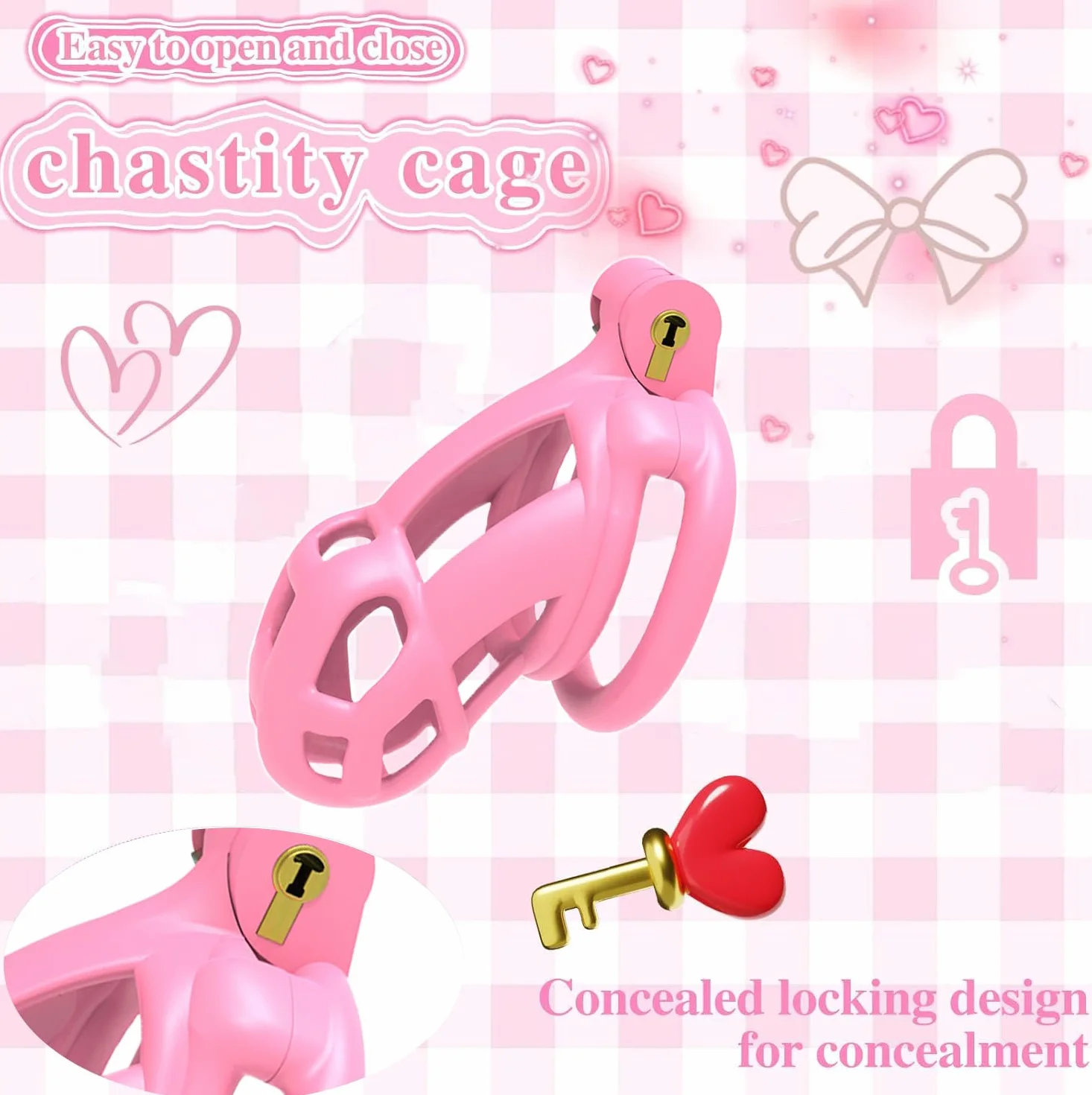 Sissy Chastity Cage Uomo Pink Cintura Di Castità Maschile Cock Cage Erotitici Sexy Per Coppie (Flat Ring,Micro)
