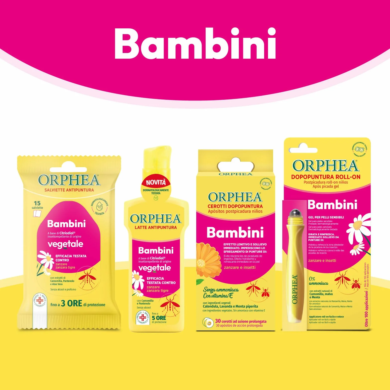 Orphea Salviette Antipuntura Bambini 15 Salviette senza Ammoniaca e Alcool con Estratti Naturali