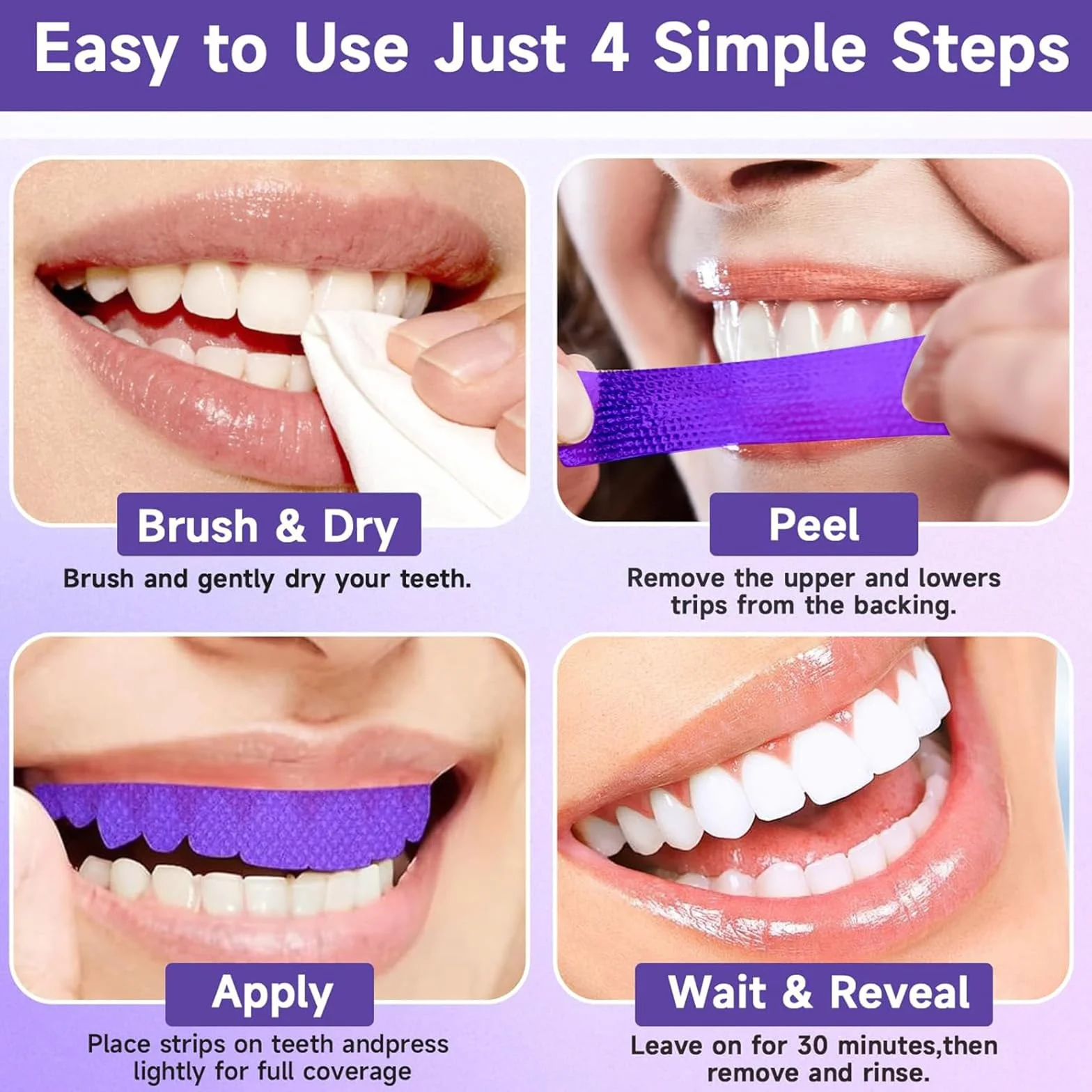 Strisce Sbiancanti Viola 7 Trattamenti Sicuro per lo Smalto Dentale Senza Sensibilità