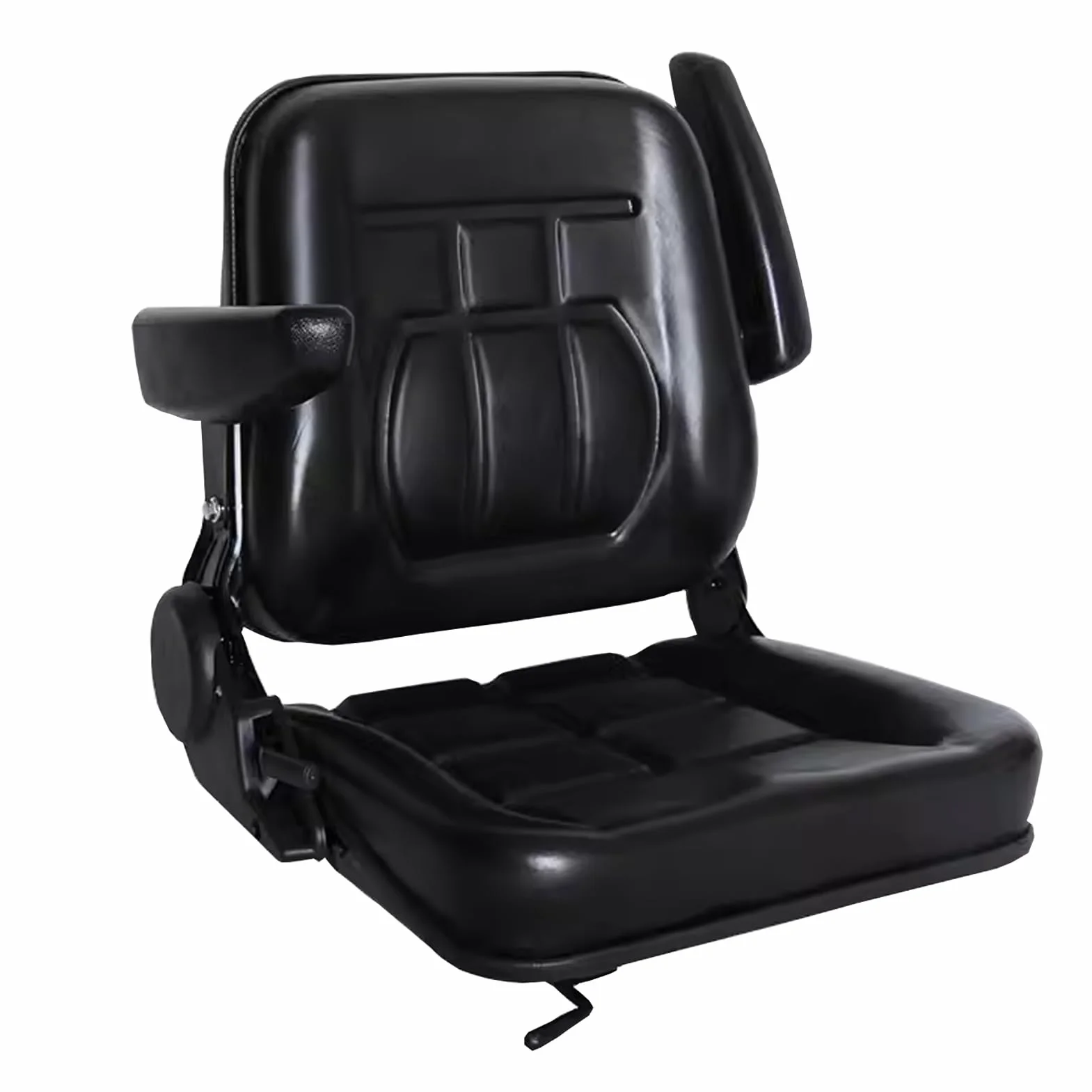 Universale Sedile Trattore, Nero Sedile Carrello Elevatore con Schienale Regolabile, Impermeabile Sedile Muletto con Binari Orizzontalmente y Braccioli, per Carrelli Levatori Escavatori