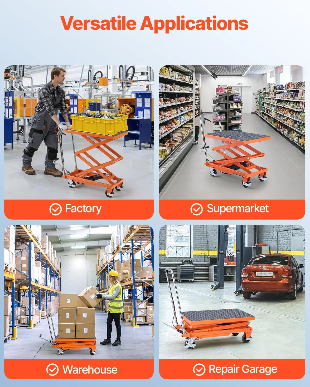 VEVOR Tavolo Elevatore Idraulico, Capacità 226,8 kg Carrello Elevatore a Doppia Forbice con 4 Ruote, Cuscinetto Antiscivolo, Altezza di Sollevamento 1200 mm per Movimentazione e Trasporto di Materiali