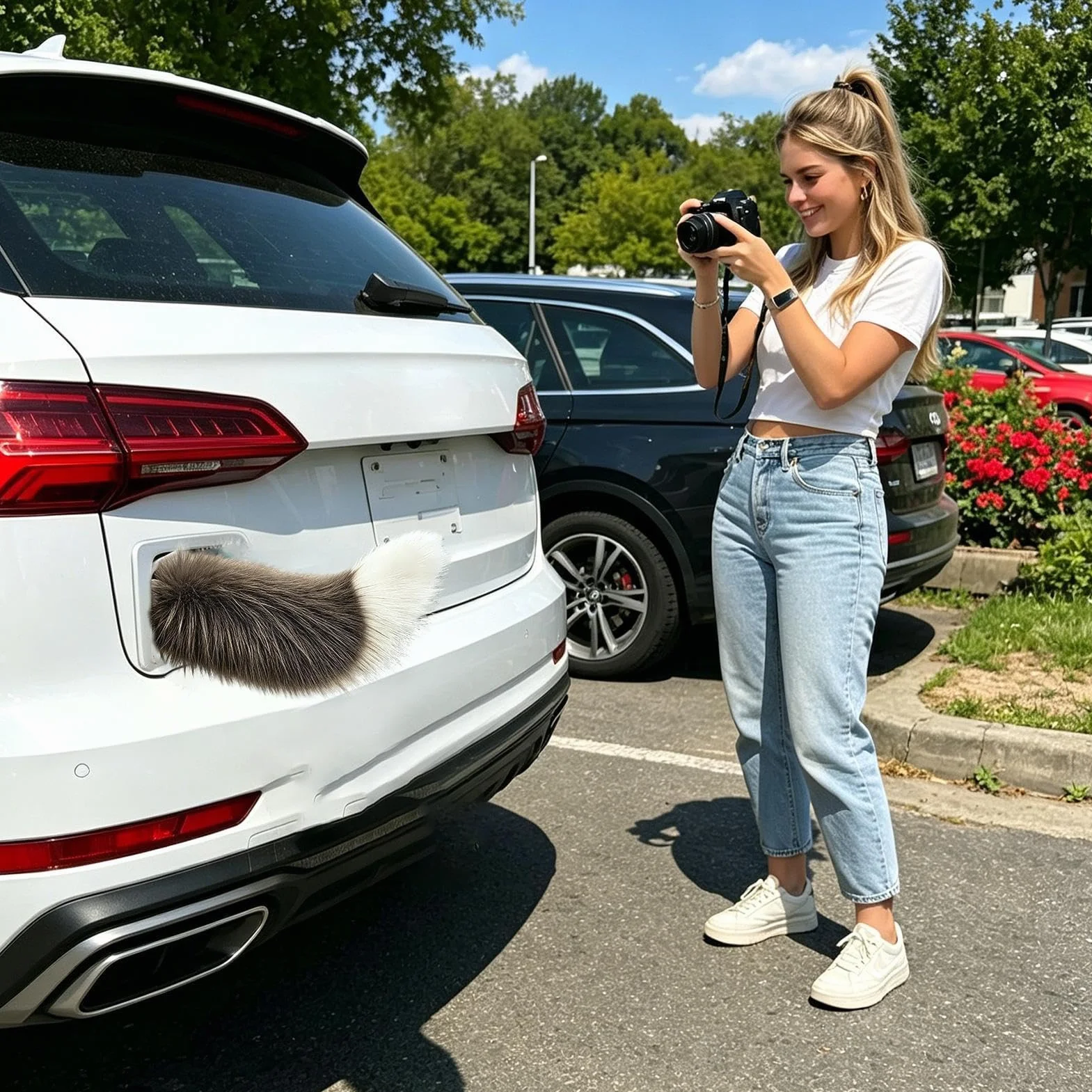 Coda Mobile Elettrica con Telecomando | Coda Scodinzolante Telecomandata Ricaricabile Decorazione Realistica Carina,Decorazione per Esterni Auto | Per Camper SUV Moto Viaggi Casa Vacanze Feste Di Comp