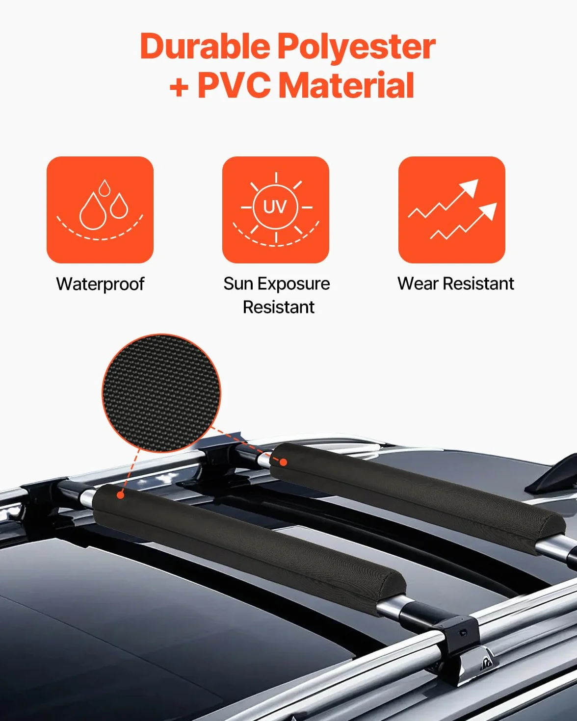 VEVOR Cuscinetti Morbidi per Portapacchi da Tetto, Cuscinetto Universale per Portapacchi per Auto 711,2 mm, Carico 40 kg con 2 Cinghie di Fissaggio e Velcro, Portapacchi per SUP, Canoa, Snowboard