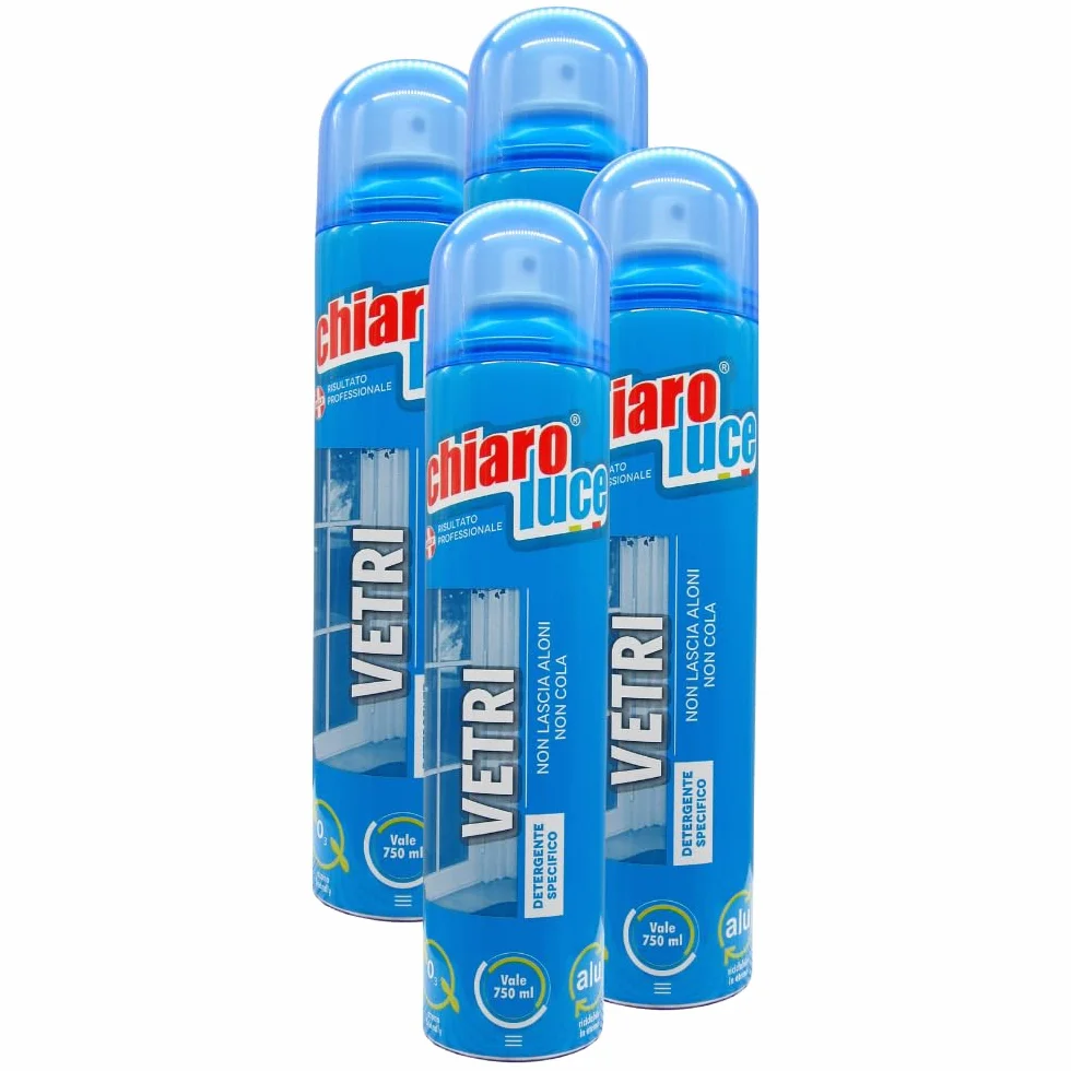 Chiaro Luce Vetri Spray 300ml (4 Flaconi) Pulizia Senza Aloni per Vetri, Specchi, Schermi