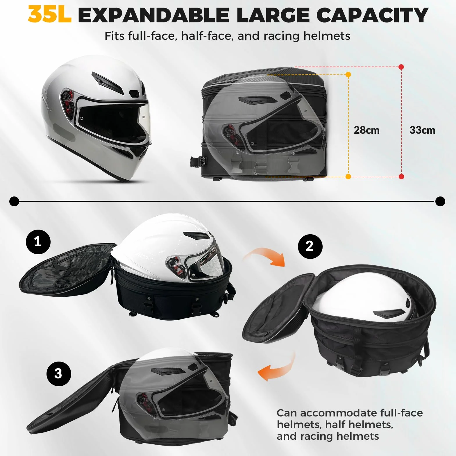 ROCKBROS Borsa Sella Posteriore Moto Zaino Guscio Rigido EVA Capacità Espandibile 20-35 L Copertura Antipioggia