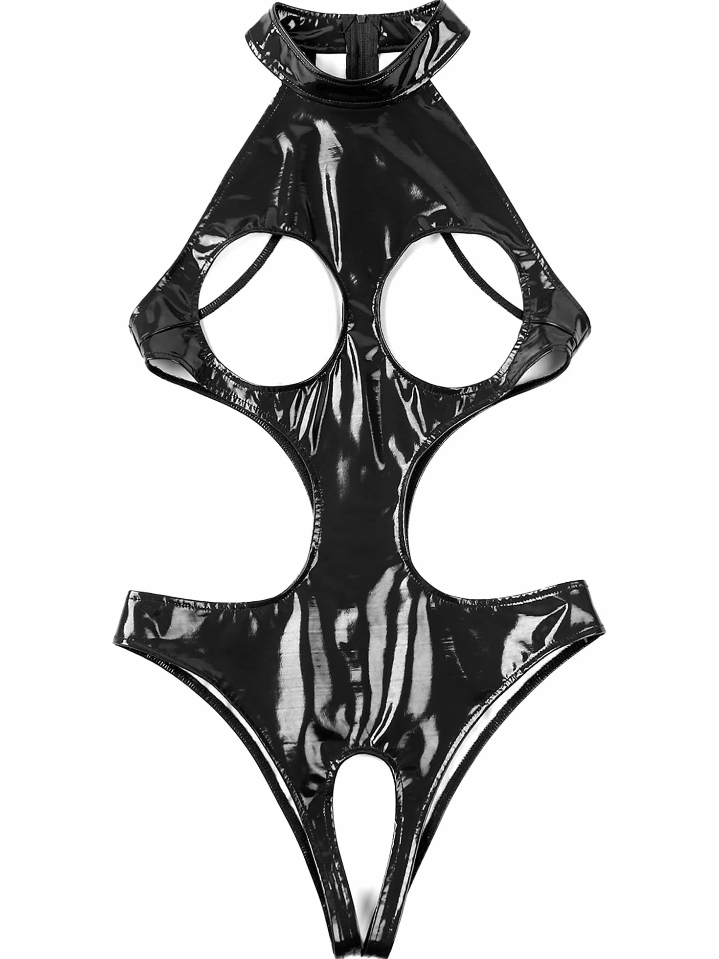 Donne Wetlook Body Senza Reggiseno Latex Catsuit Abito Ouvert Pelle Lucida Bodysuit Lingerie Nightclub