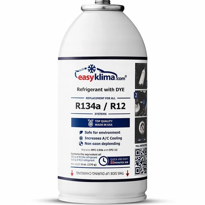 EasyKlima R134a Refrigerante con UV Dye – Sostituzione per R134a / R12 – Ricarica aria condizionata auto – Manutenzione del condizionatore d'aria