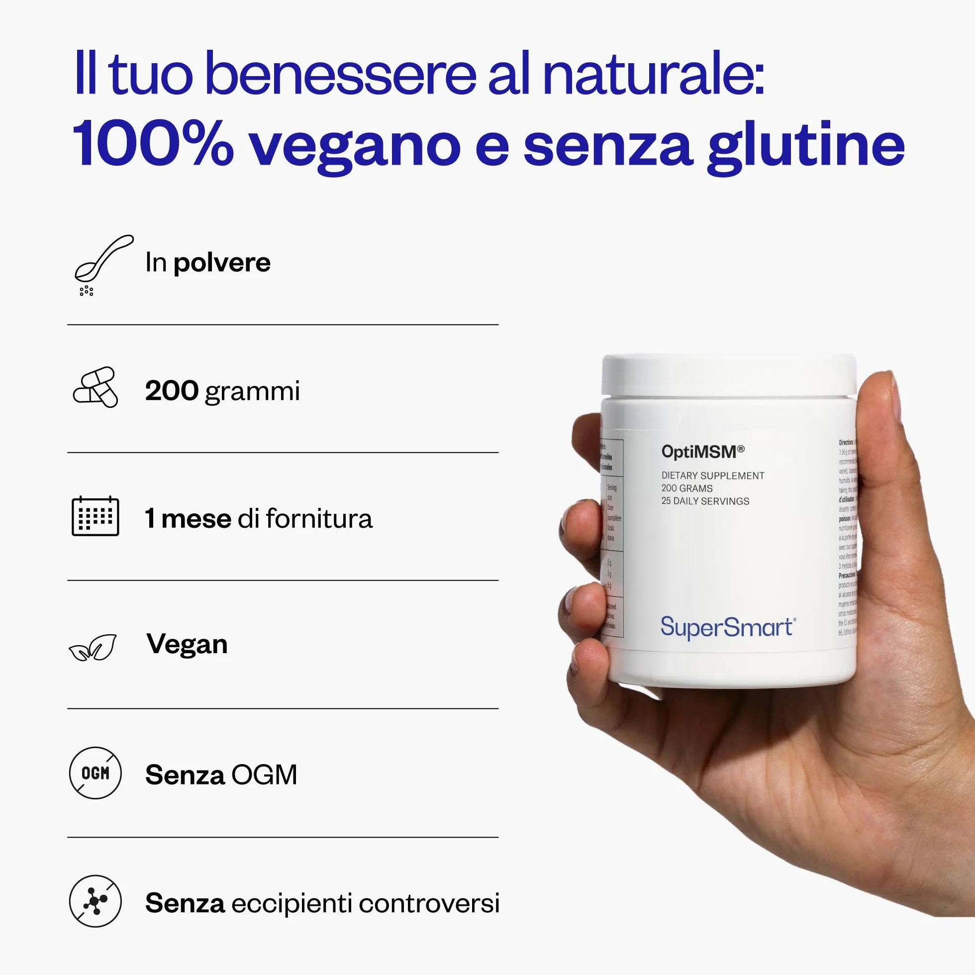 SuperSmart OptiMSM 200 G Metil-sulfonil-metano Zolfo organico Comfort articolare