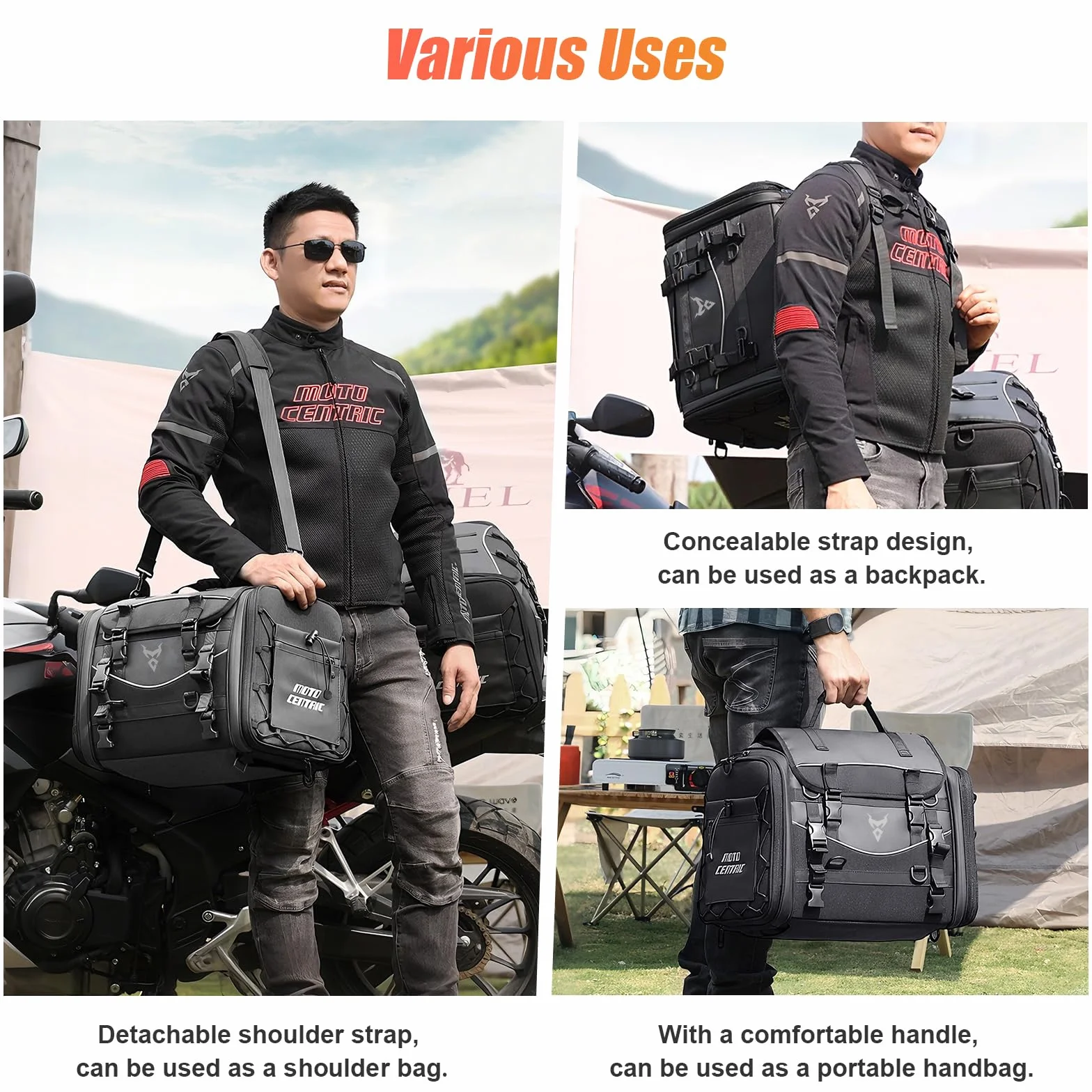 Borsa Moto Posteriore 45-60L Impermeabile Grigio