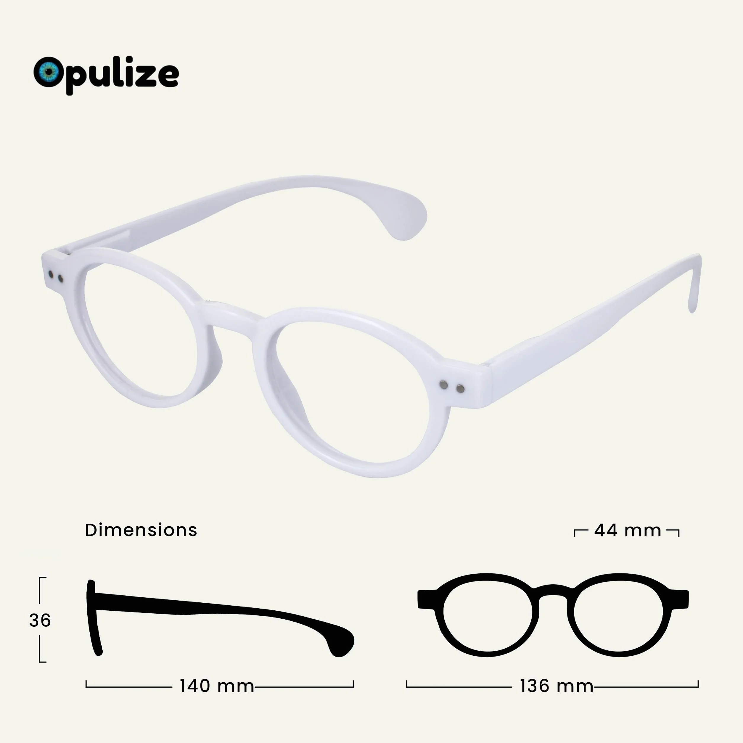 OPULIZE OCA Occhiali da lettura Montatura Moderna Retró Rotonda Bianco brillante Cerniere a molla R54-W +1.00