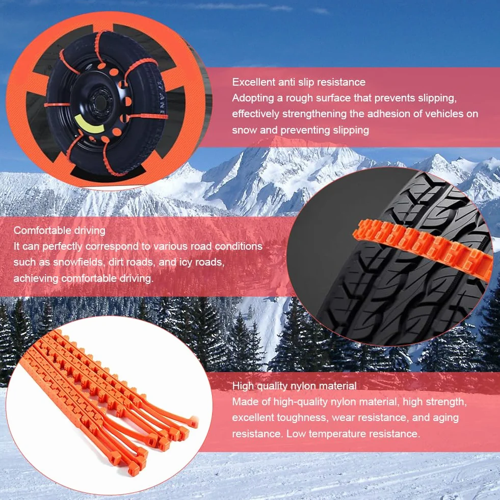 Catene da Neve per Auto, Antiscivolo - Fasce di Emergenza e Sicurezza Regolabili con Sistema Anti Slittamento per Pneumatici, 10pcs