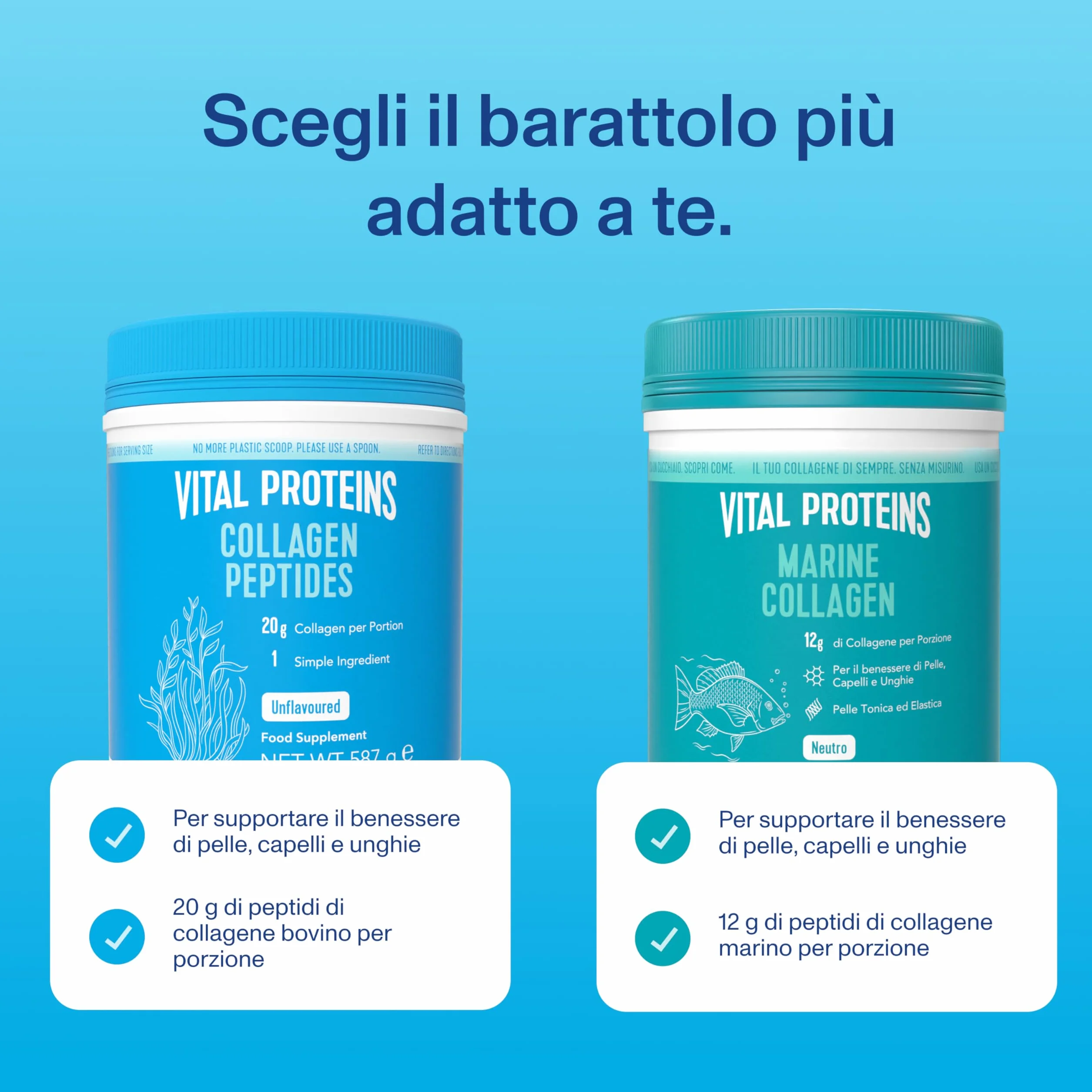 Vital Proteins Collagen Peptides integratore collagene idrolizzato in polvere inodore insapore 20g peptidi collagene bovino 587g