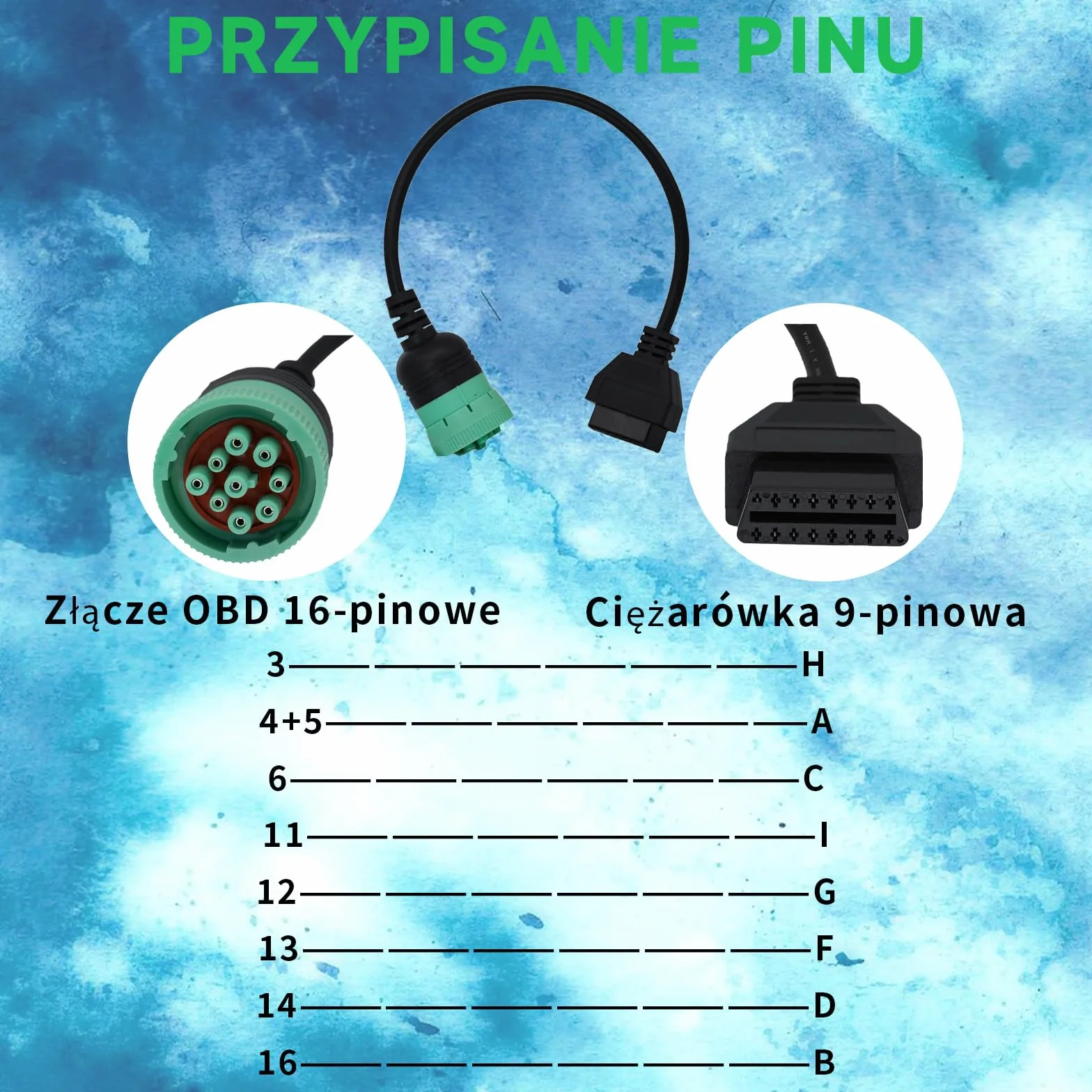 Adattatore OBD2 9 pin a 16 pin connettore diagnostico J1939 per veicoli pesanti