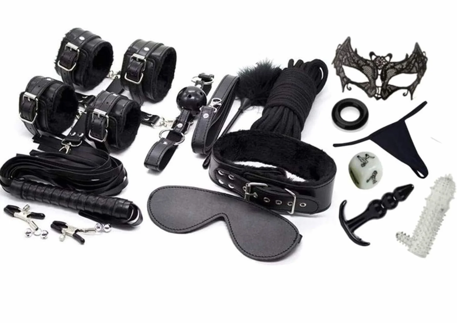 Set Bondage 18 Pezzi Manette Maschera Occhi Sex Toy Coppie Nero