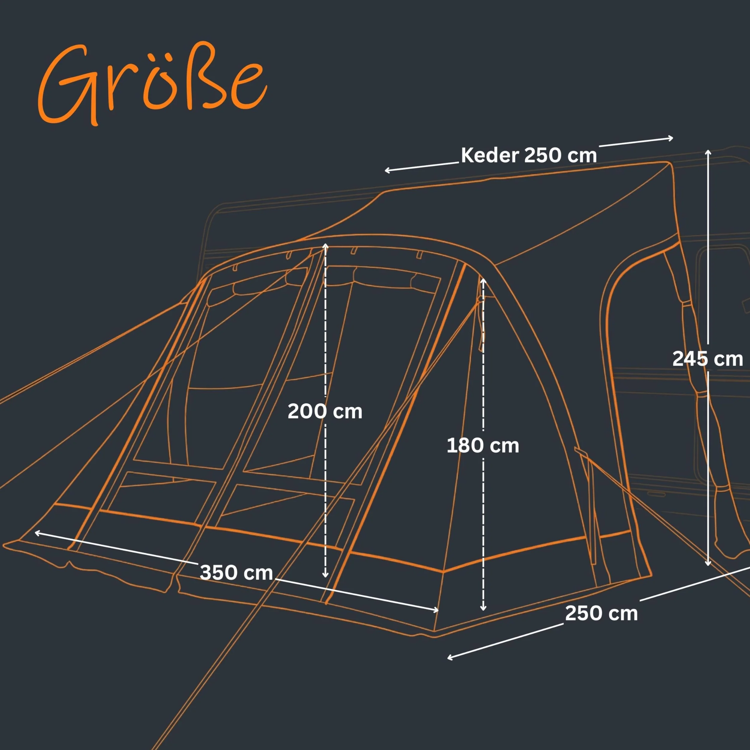 your GEAR, tenda gonfiabile Vicenza 350E AIR - tenda gonfiabile 350 x 250 cm per roulotte con protezione solare UPF 50+ e colonna d'acqua 5000 mm, tenda grigia per camper e roulotte inclusa di pompa
