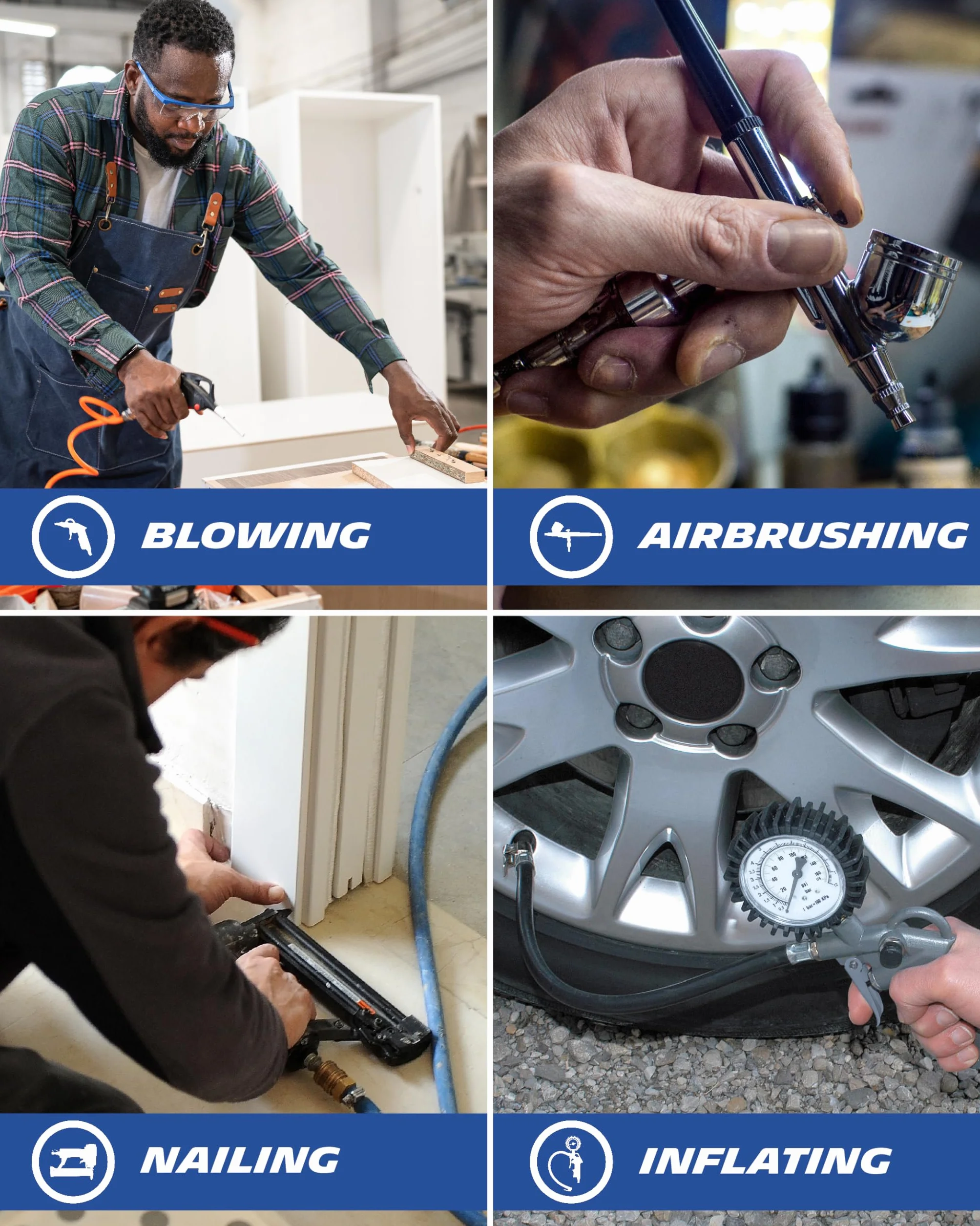 Michelin Compressore d'Aria Portatile MBL6, Compressore Aria Oil-Free da 6 Litri, Manometro Integrato, Pressione Massima 8 Bar, Potenza 1.5 CV