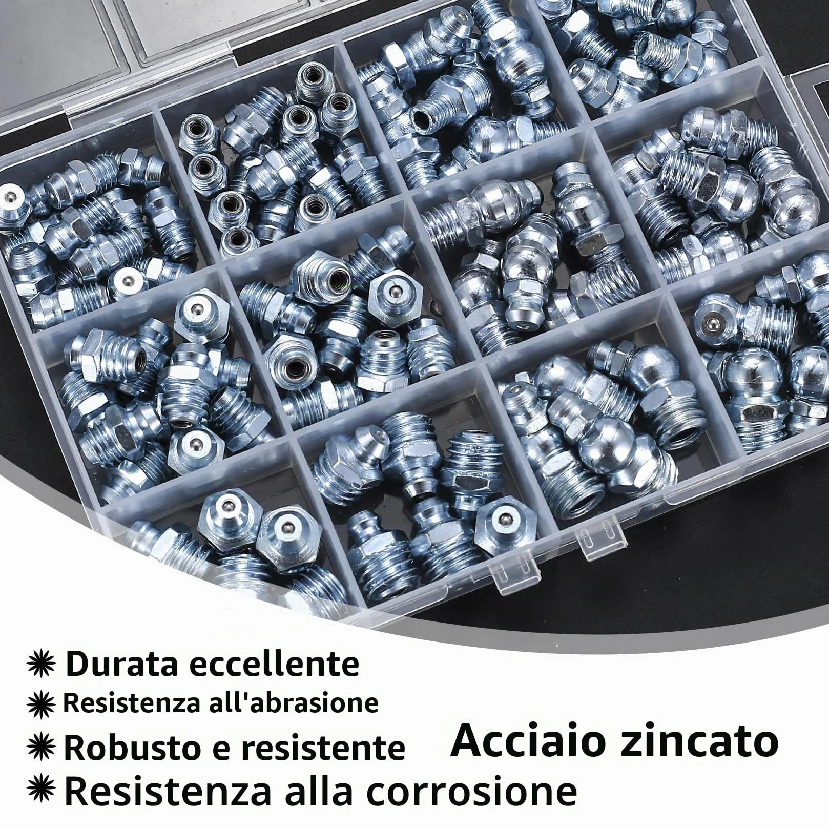 Set di Ingrassatori 90 Pezzi M6 M8 M10 Testine Metallo Dritto Angolato 45° 90° 180°