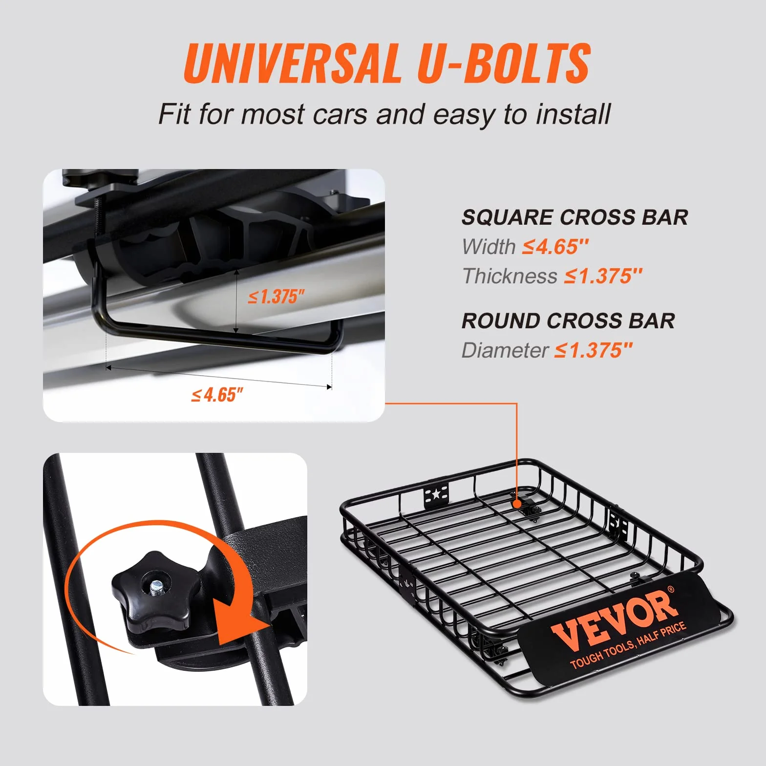 VEVOR Cestello Portabagagli da Tetto Auto SUV Acciaio Q195 130,5x91,5x12,7 cm Capacità 90,7 kg 16,3 kg