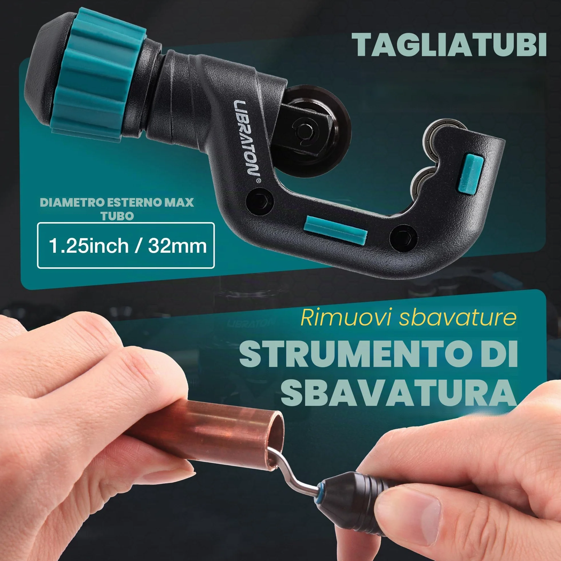 LIBRATON Cartellatrice per Condizionamento 1/4''-3/4'' 6-19mm HVAC Eccentrico 45° per Tubi Rame Alluminio Tagliatubi Sbavatura Kit