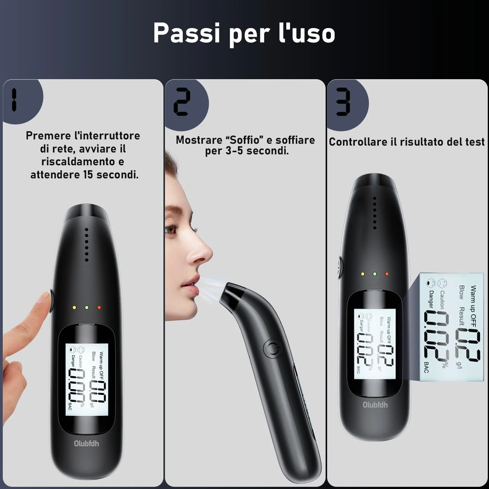Etilometro Portatile Certificato con Display LCD, Batteria USB, Misuratore Alcolico Professionale (C06)