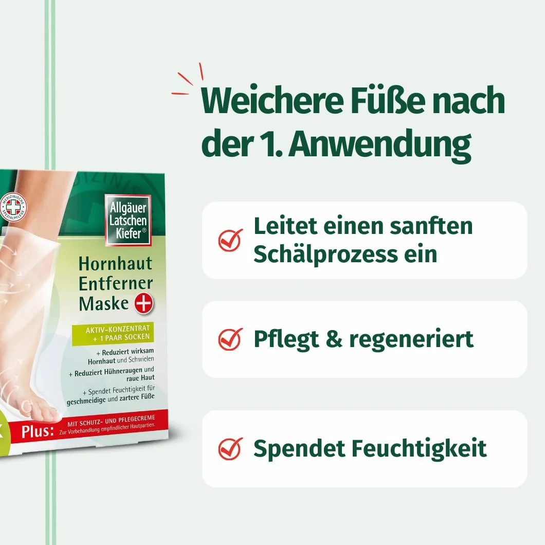 Allgäuer Latschenkiefer Hornhaut Entferner Maske Plus Aktiv-Konzentrat + 1 Paar Socken, 1 pz