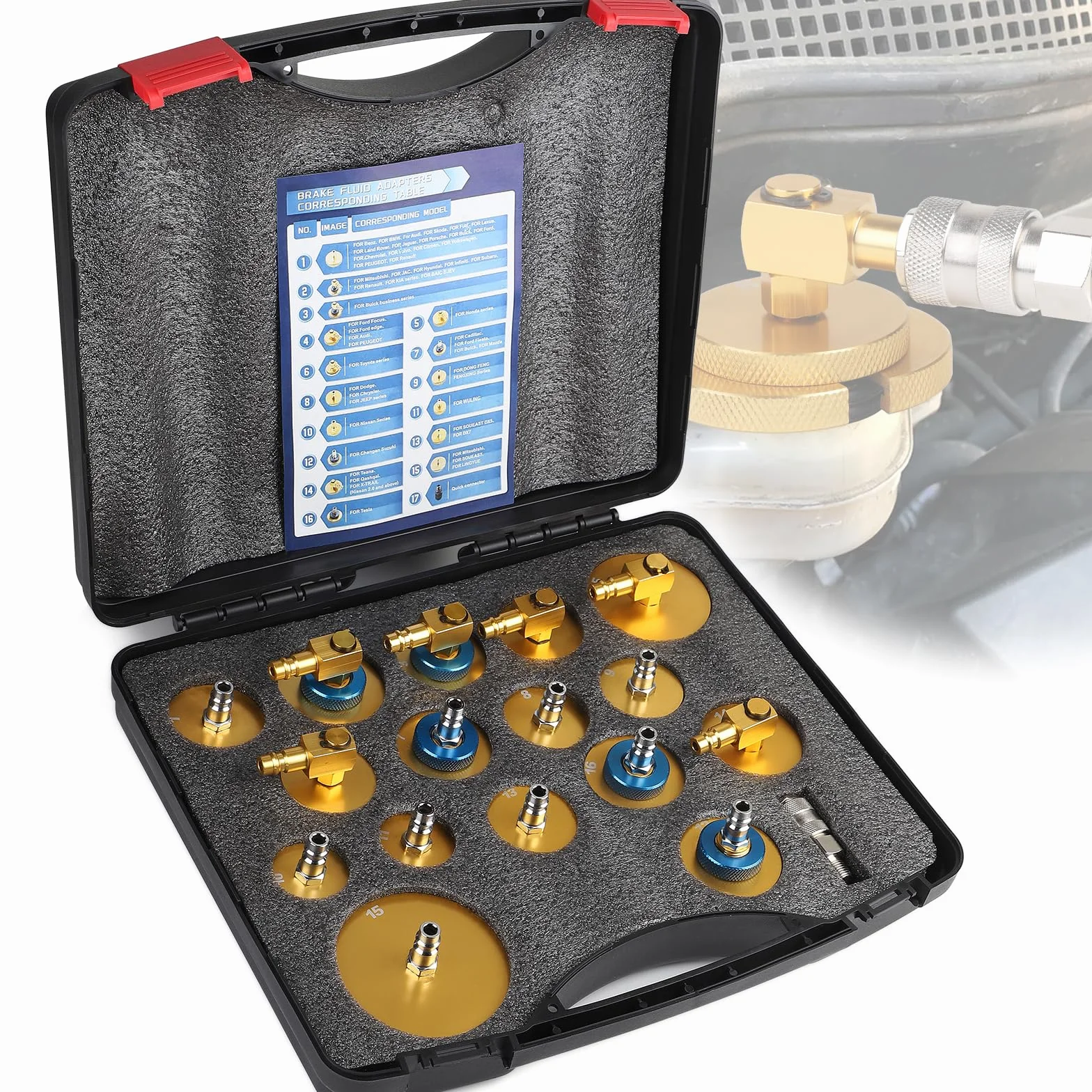 Kit 17 Pezzi Adattatori per Spurgo Freni con Connessione Rapida Universale