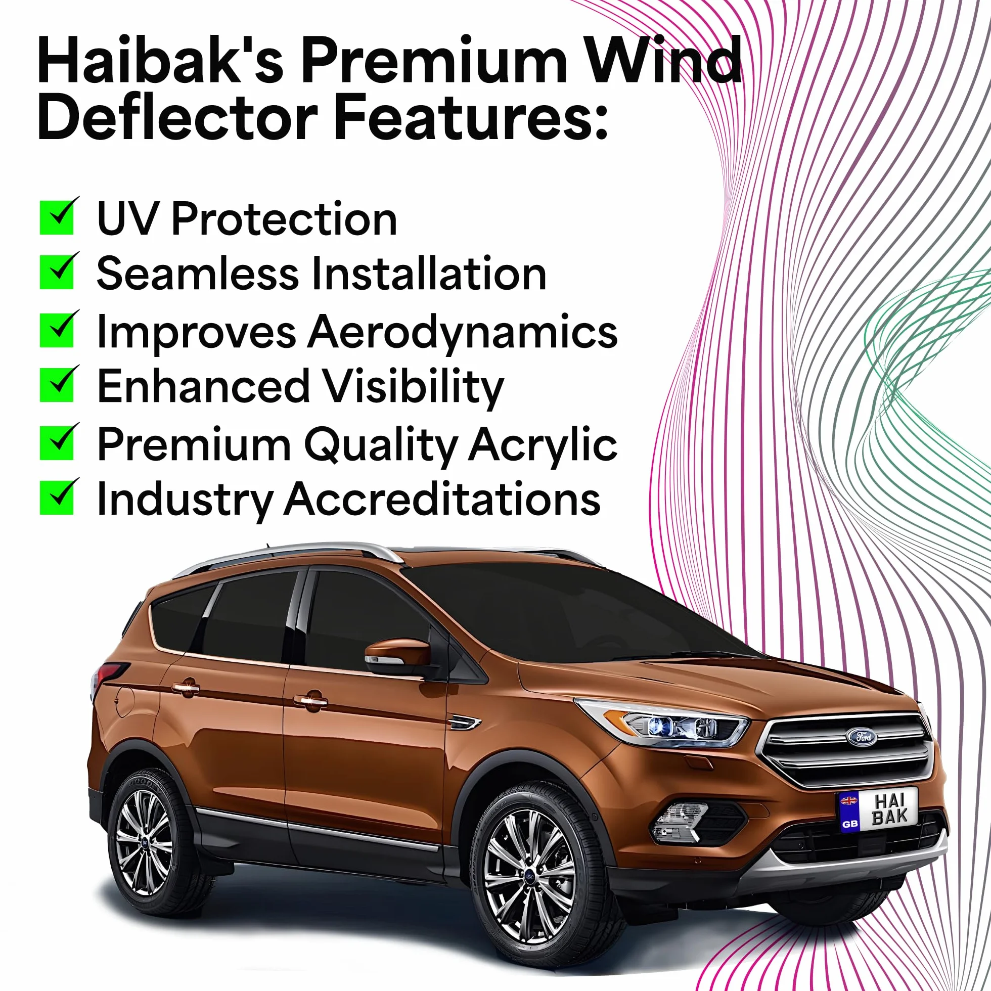 Haibak Wind Deflectors Set Compatible With Ford Kuga MK2 2012-2019 5 Doors 4pc Tinted in Channel Fitment