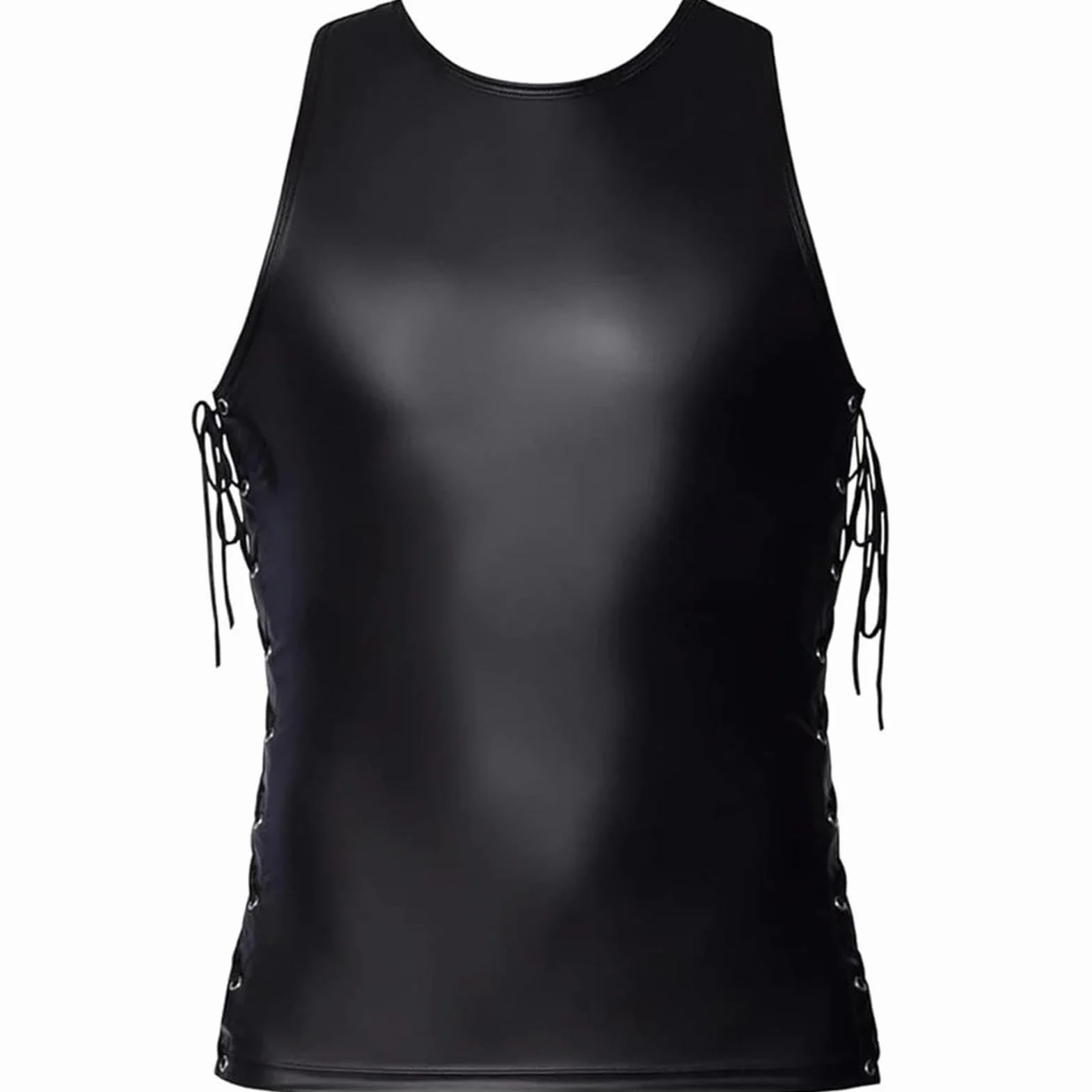 Camicia in Lattice da Uomo Completo Sexy Similpelle Nero Intimo A Maniche Corte Clubwear
